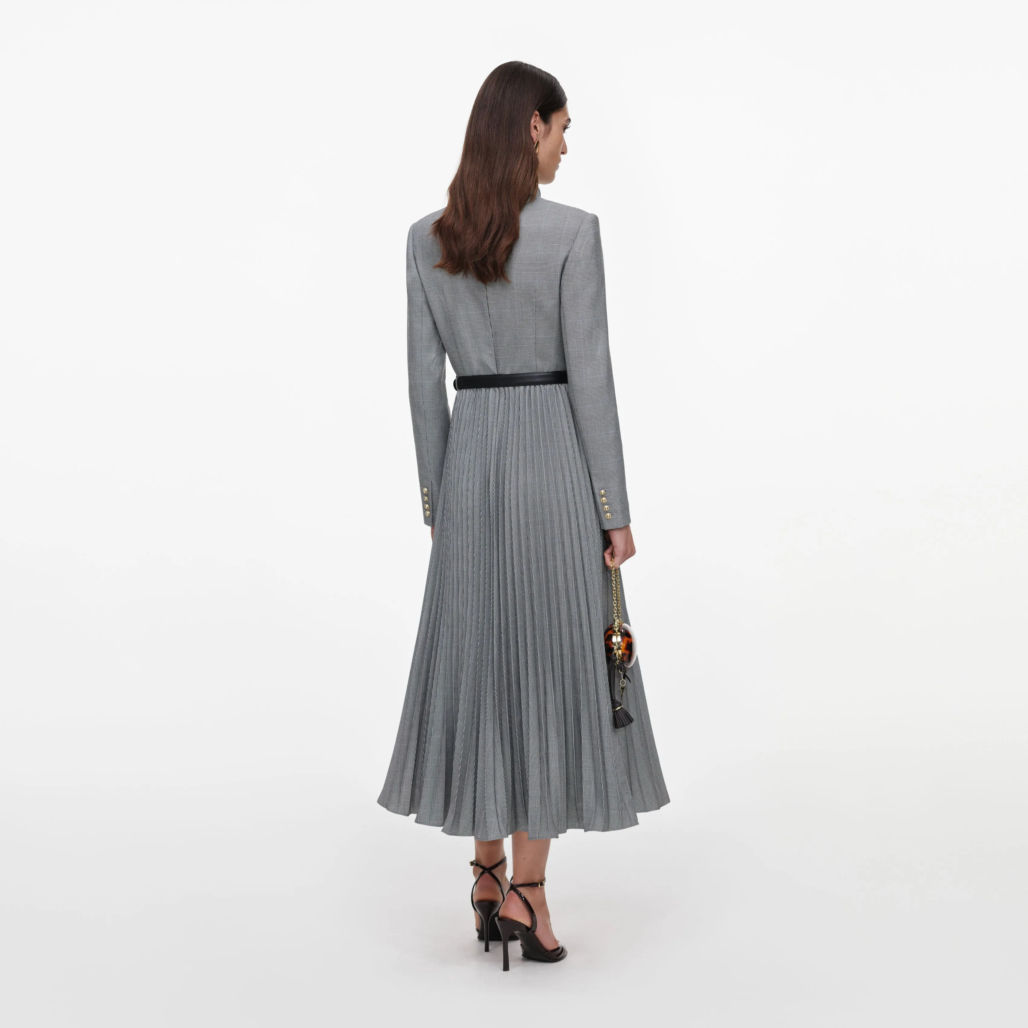 Grey Check Pleated Midi Dress sold by Self-Portrait product image thumbnail 3