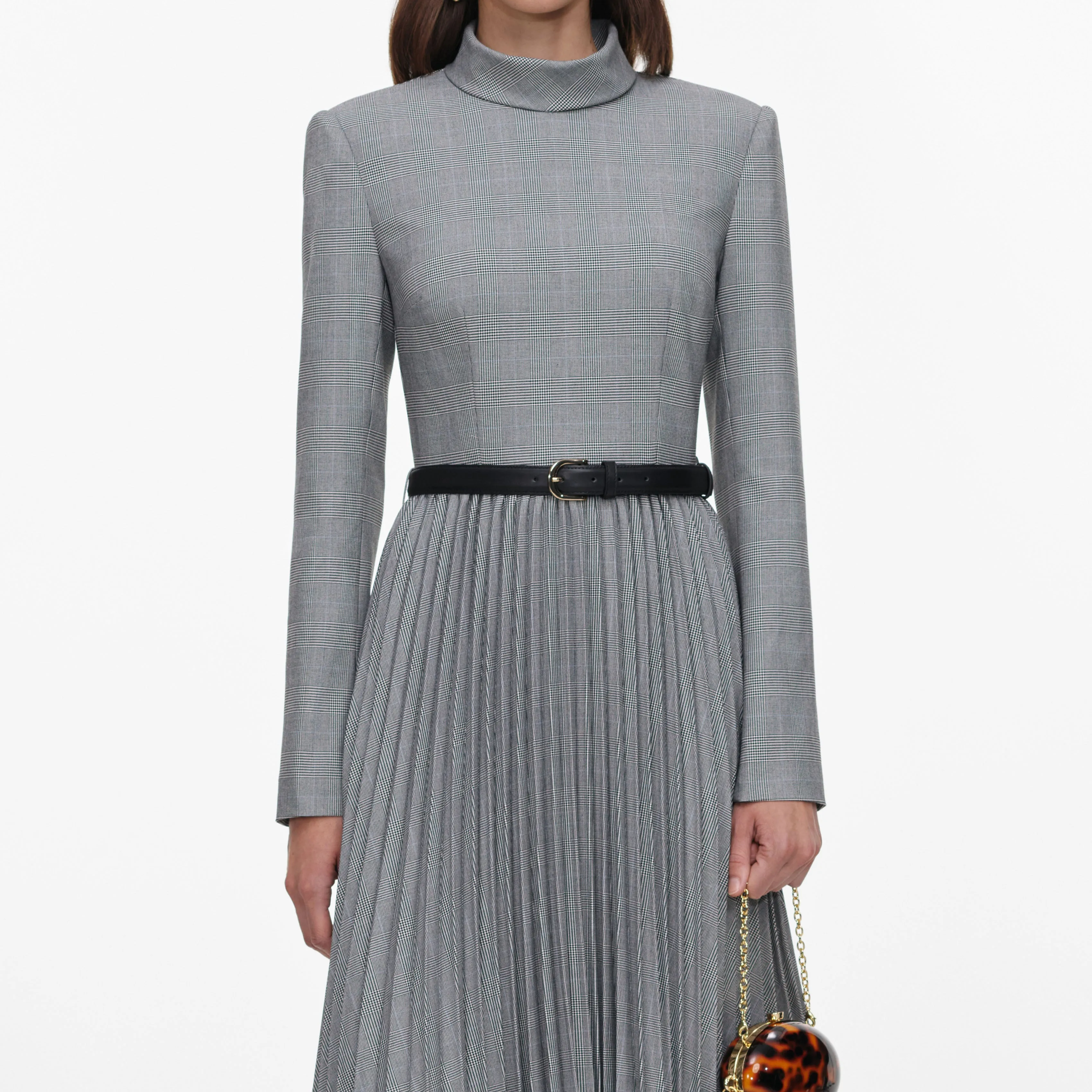 Grey Check Pleated Midi Dress sold by Self-Portrait product image thumbnail 4