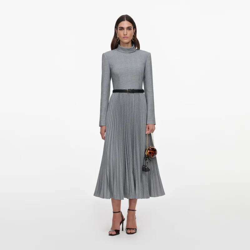 Grey Check Pleated Midi Dress made by Self-Portrait