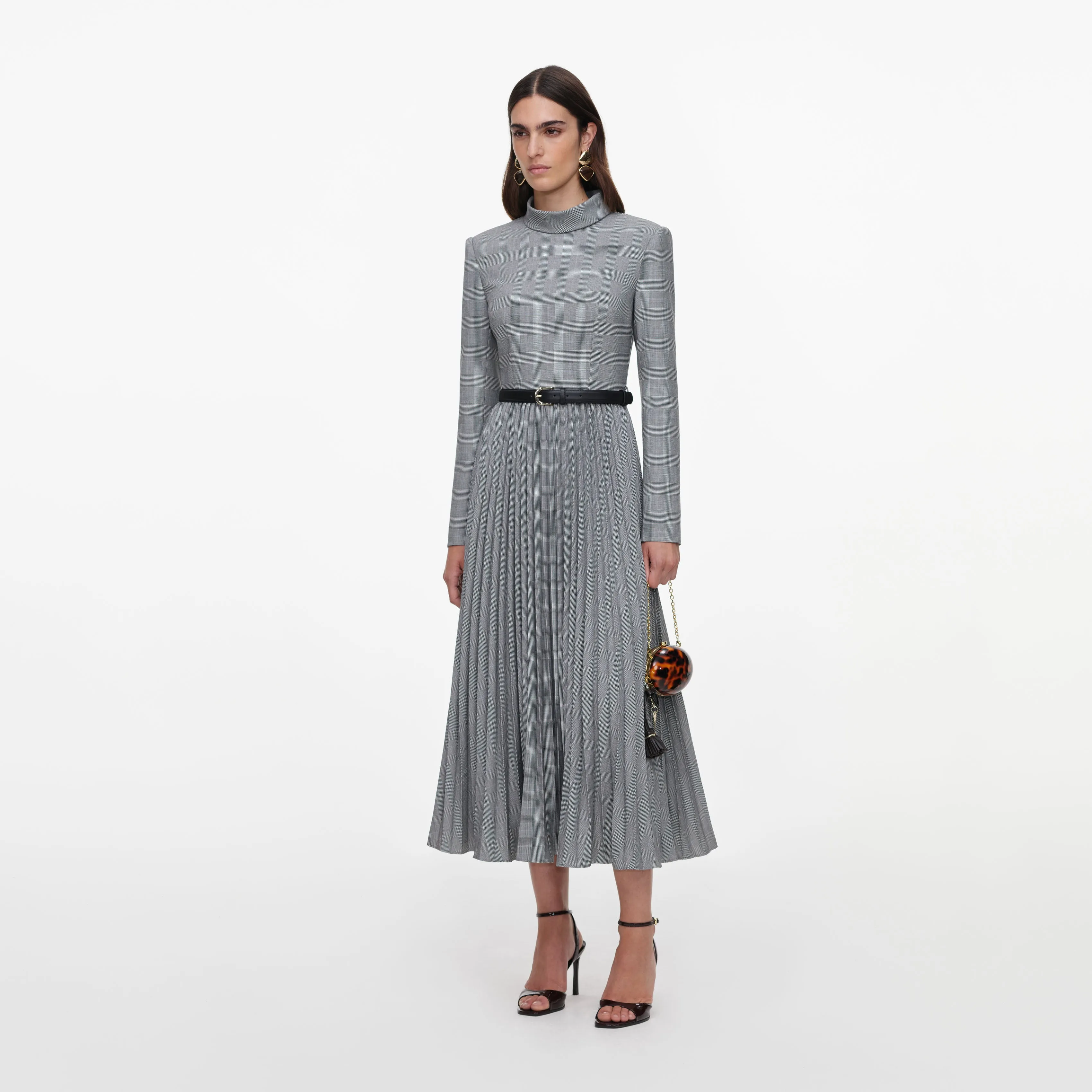 Grey Check Pleated Midi Dress sold by Self-Portrait product image thumbnail 2