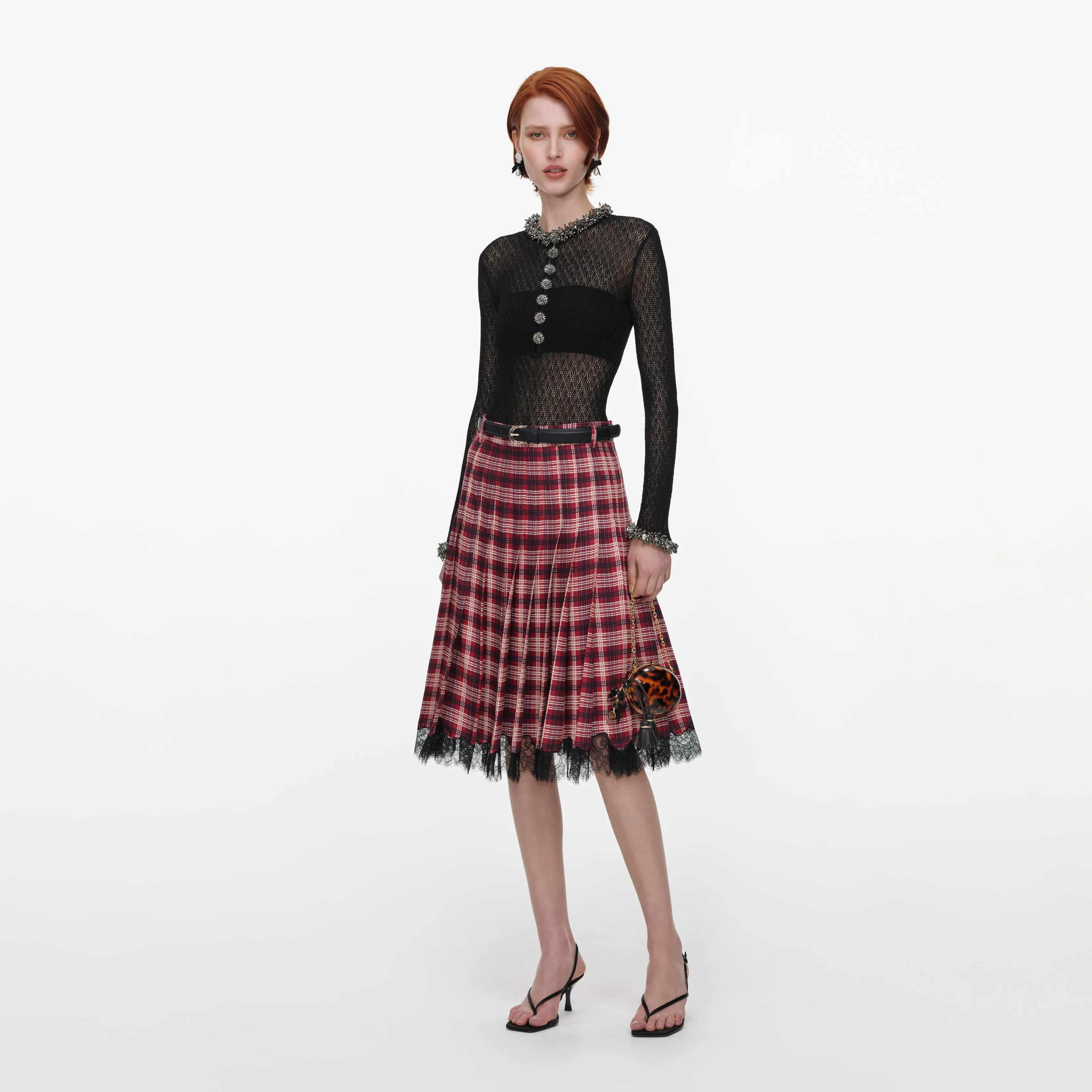 Black Pointelle Knit Embellished Bodysuit sold by Self-Portrait product image thumbnail 2