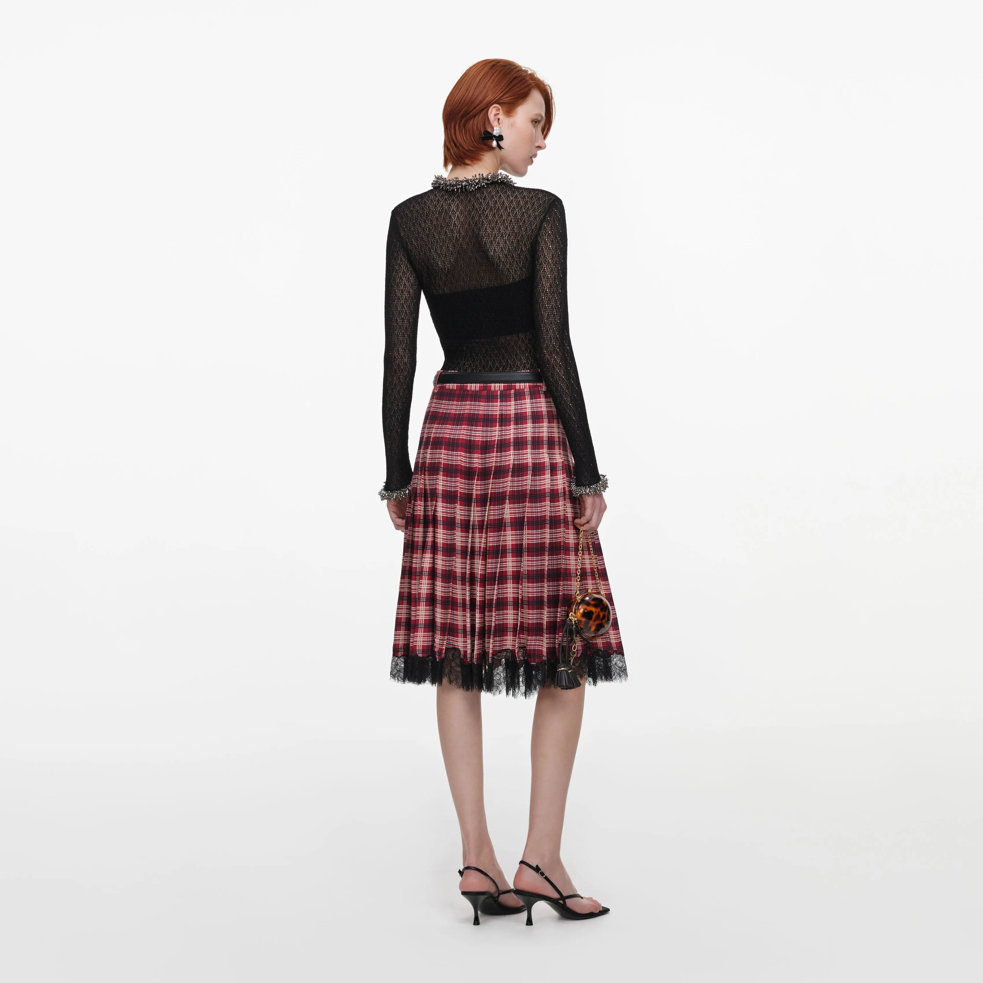 Black Pointelle Knit Embellished Bodysuit sold by Self-Portrait product image thumbnail 3