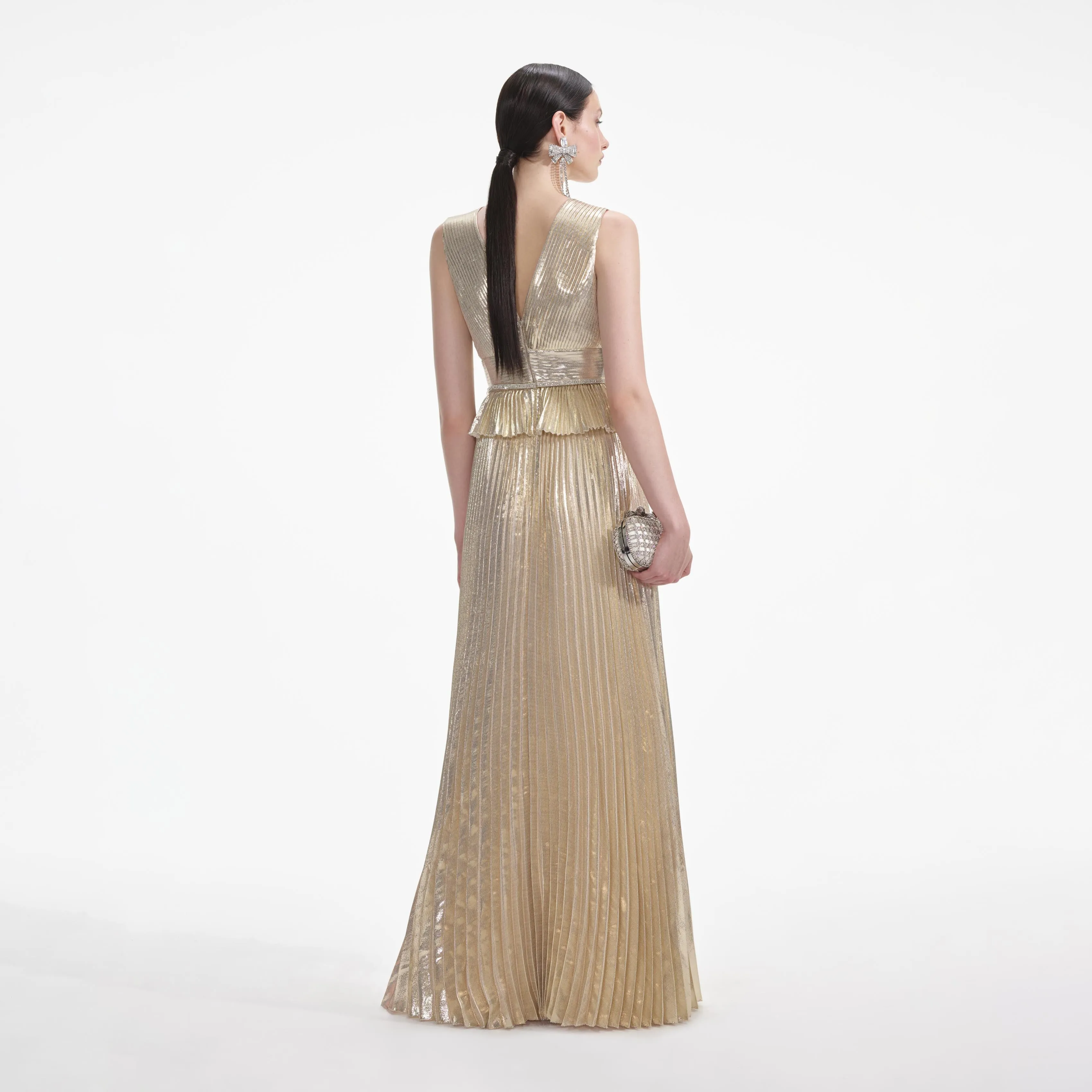 Gold Metallic V-Neck Maxi Dress sold by Self-Portrait product image thumbnail 3
