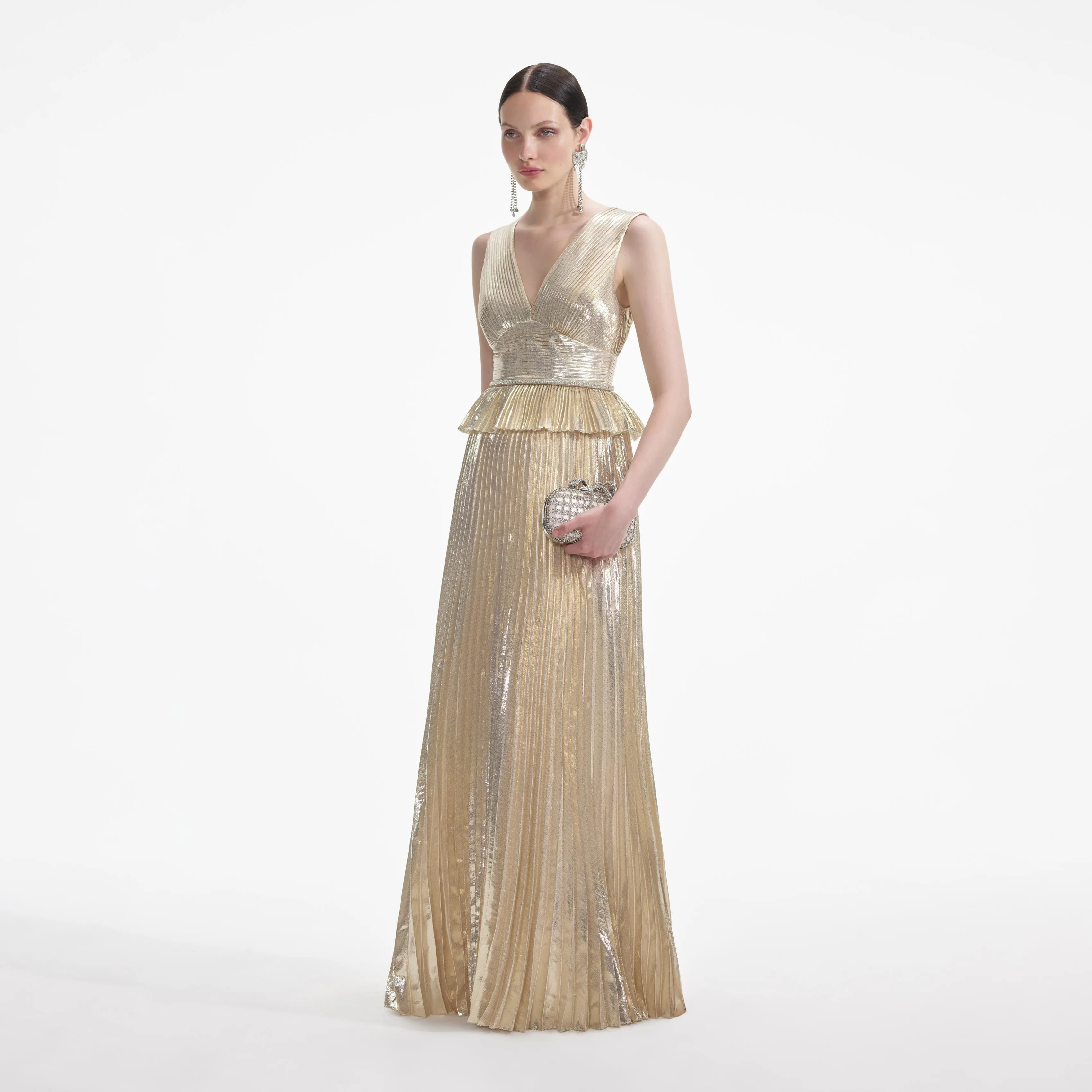 Gold Metallic V-Neck Maxi Dress sold by Self-Portrait product image thumbnail 2