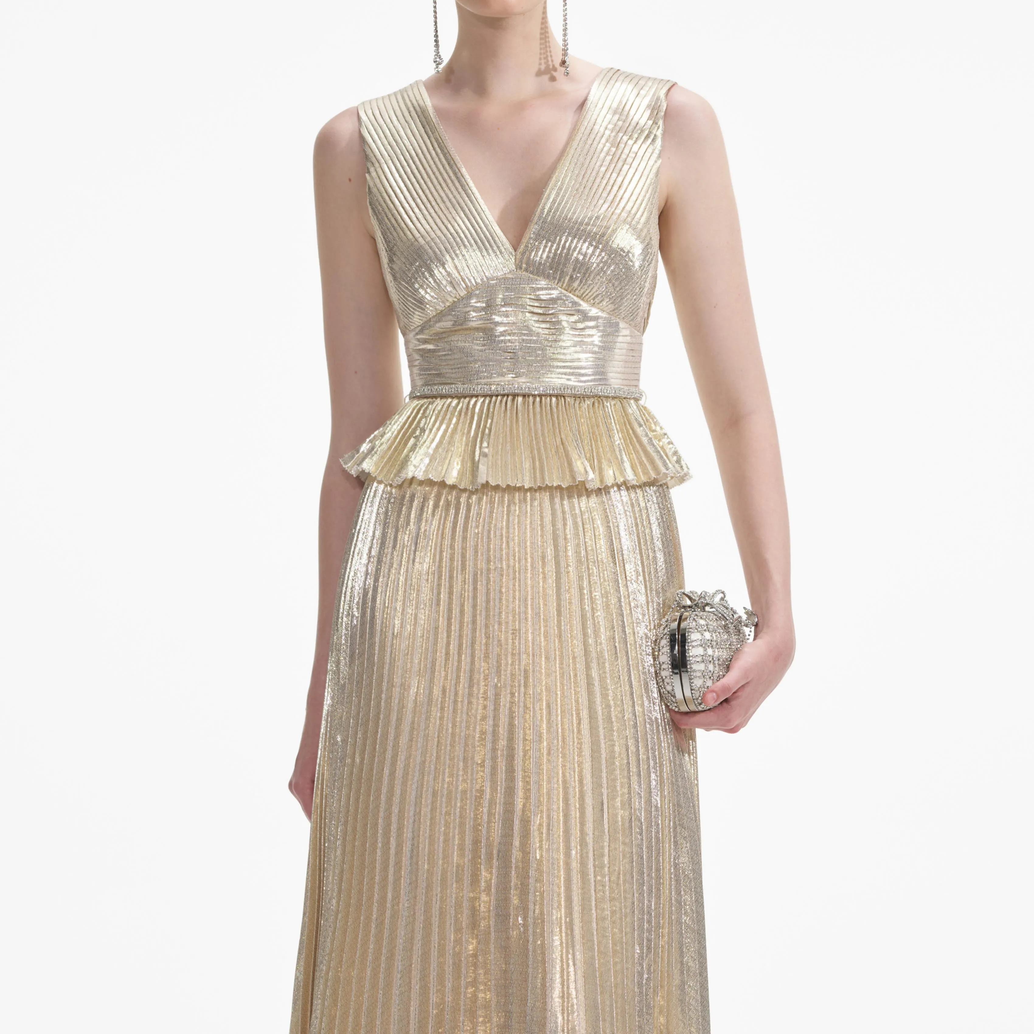 Gold Metallic V-Neck Maxi Dress sold by Self-Portrait product image thumbnail 4