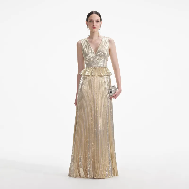 Gold Metallic V-Neck Maxi Dress made by Self-Portrait