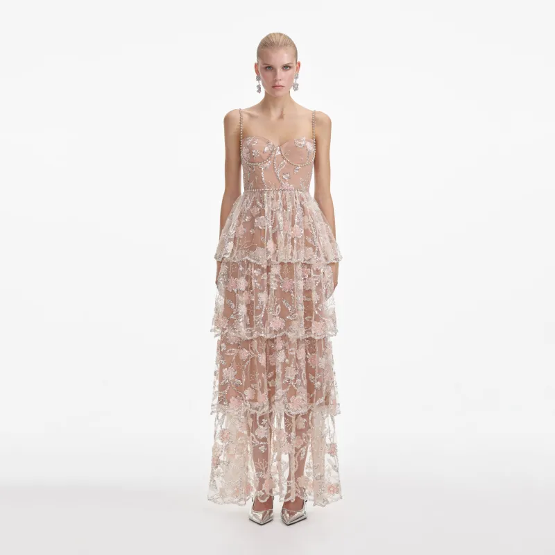 Flower Sequin Tier Maxi Dress made by Self-Portrait