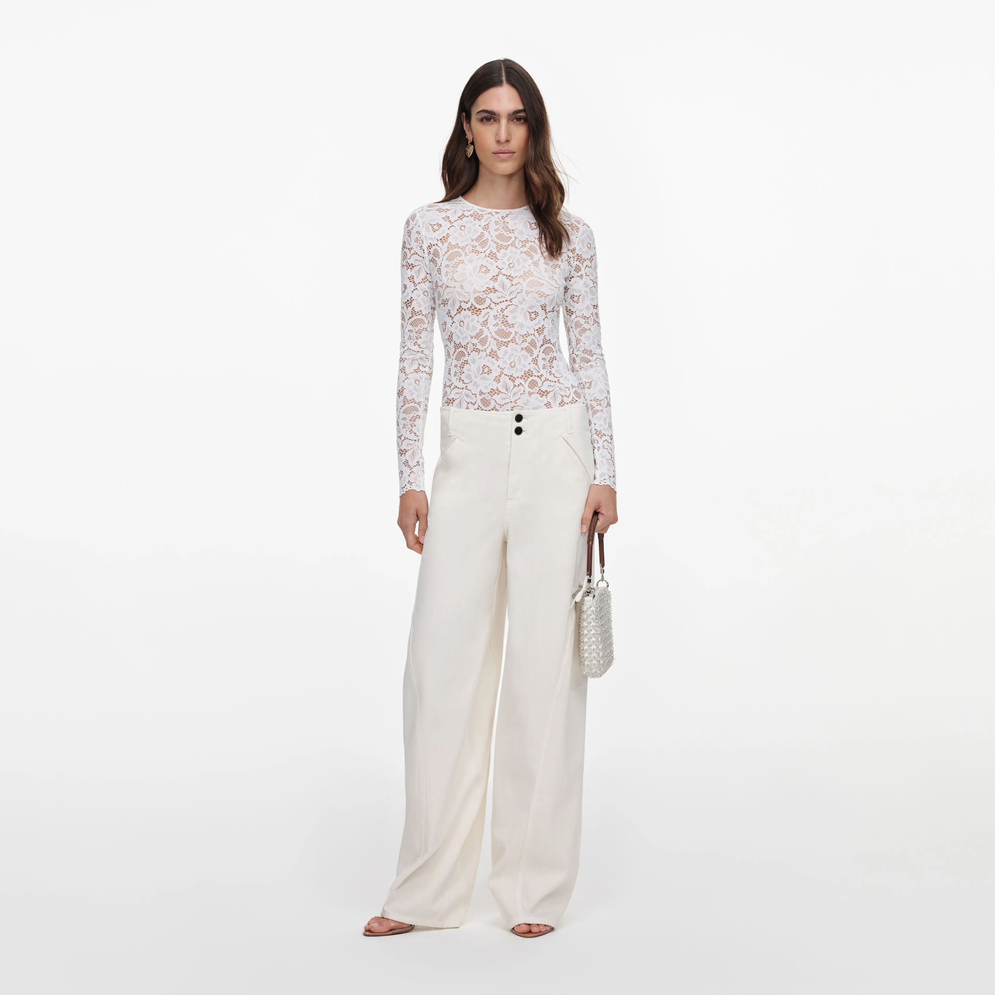 White Floral Lace Bodysuit sold by Self-Portrait