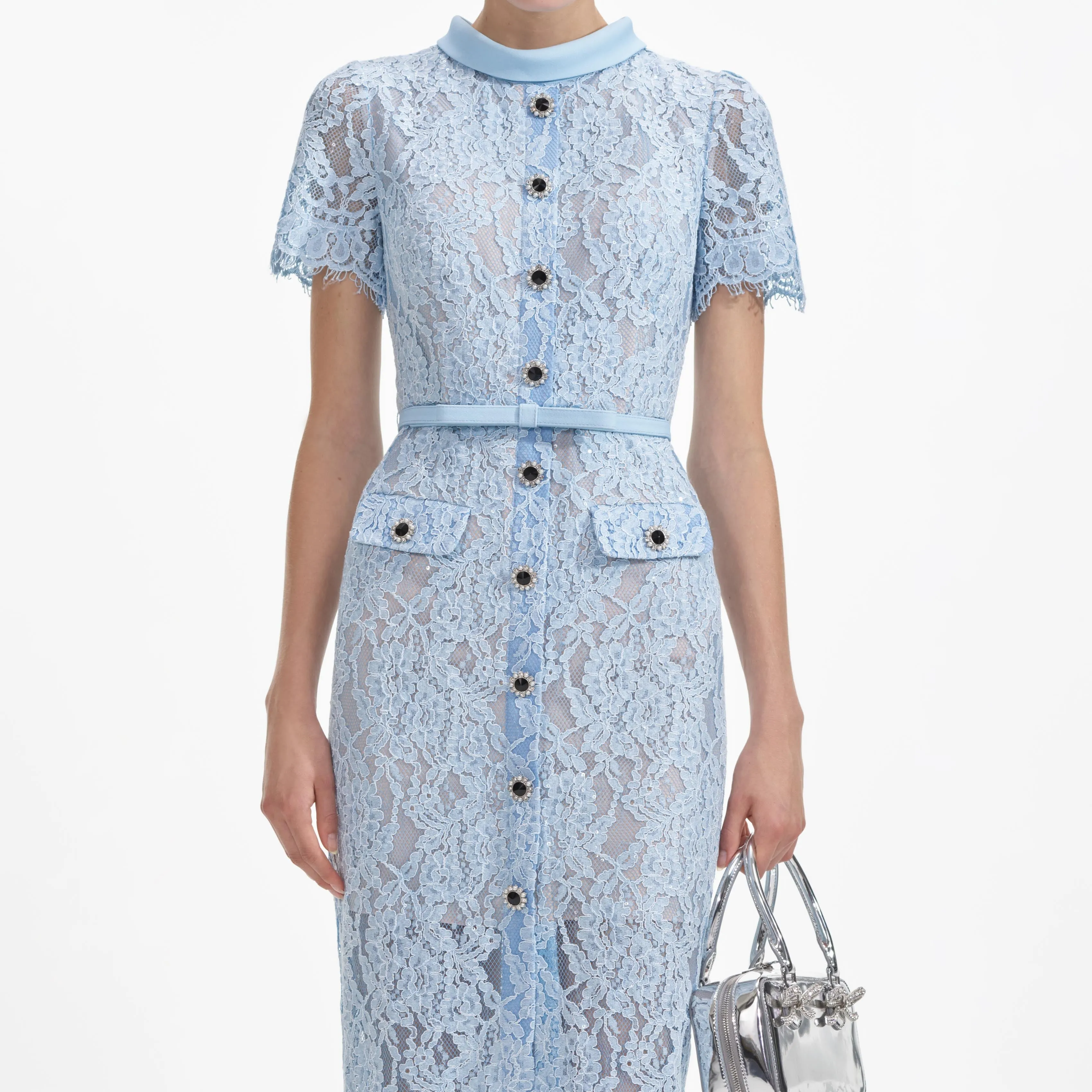 Blue Lace Button Midi Dress sold by Self-Portrait product image thumbnail 4