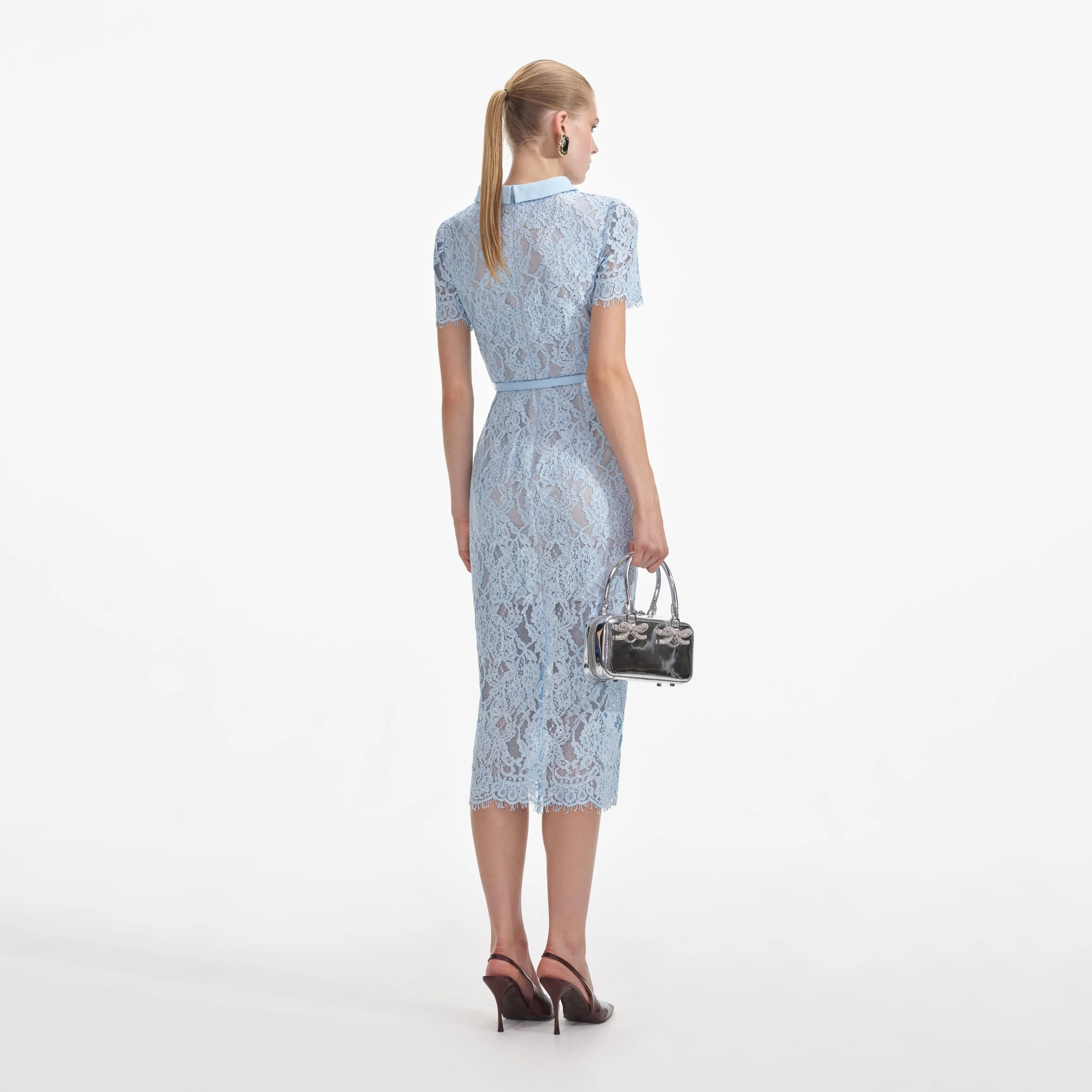Blue Lace Button Midi Dress sold by Self-Portrait product image thumbnail 3