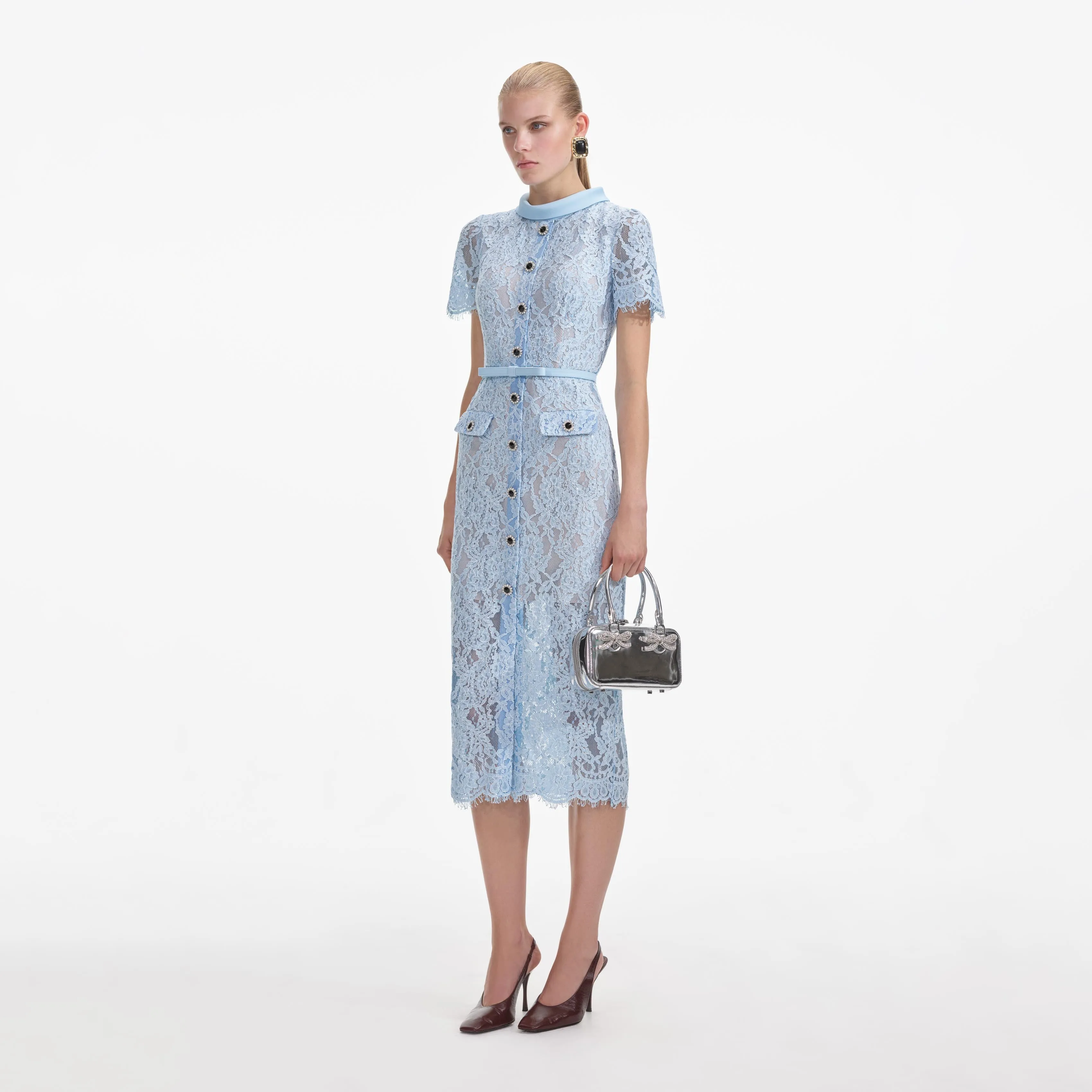 Blue Lace Button Midi Dress sold by Self-Portrait product image thumbnail 2
