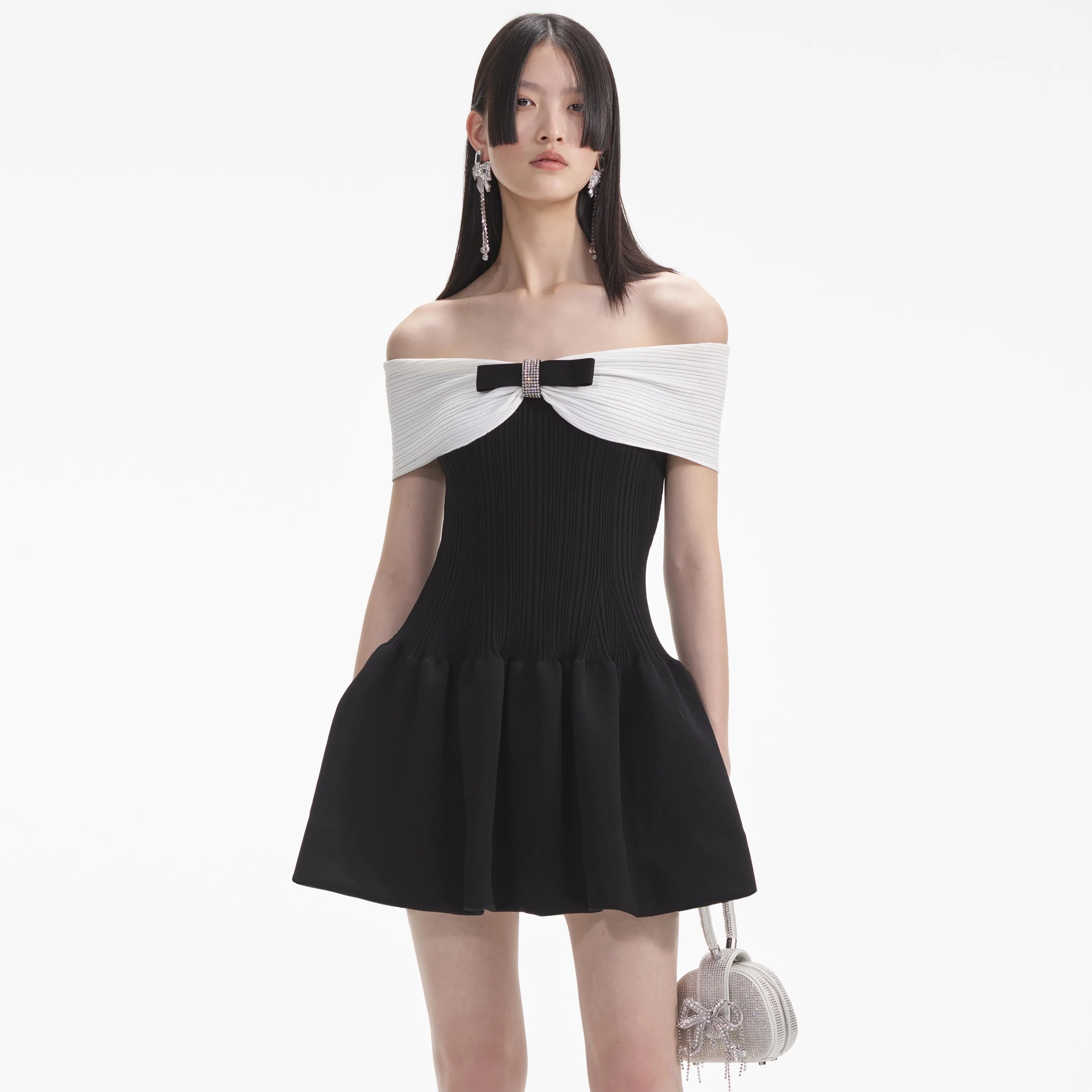 Black Knit Bow Mini Dress sold by Self-Portrait product image thumbnail 5