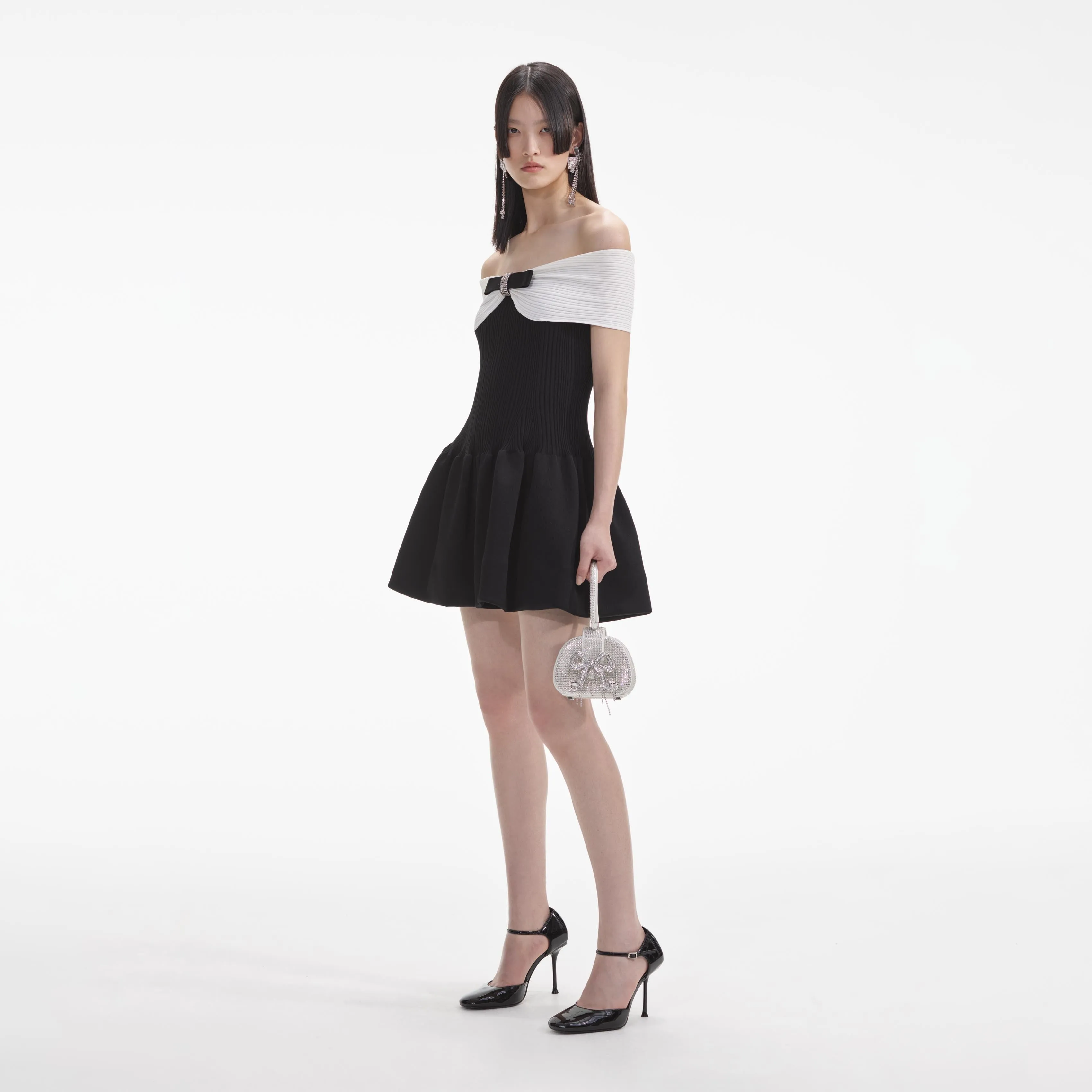 Black Knit Bow Mini Dress sold by Self-Portrait product image thumbnail 2