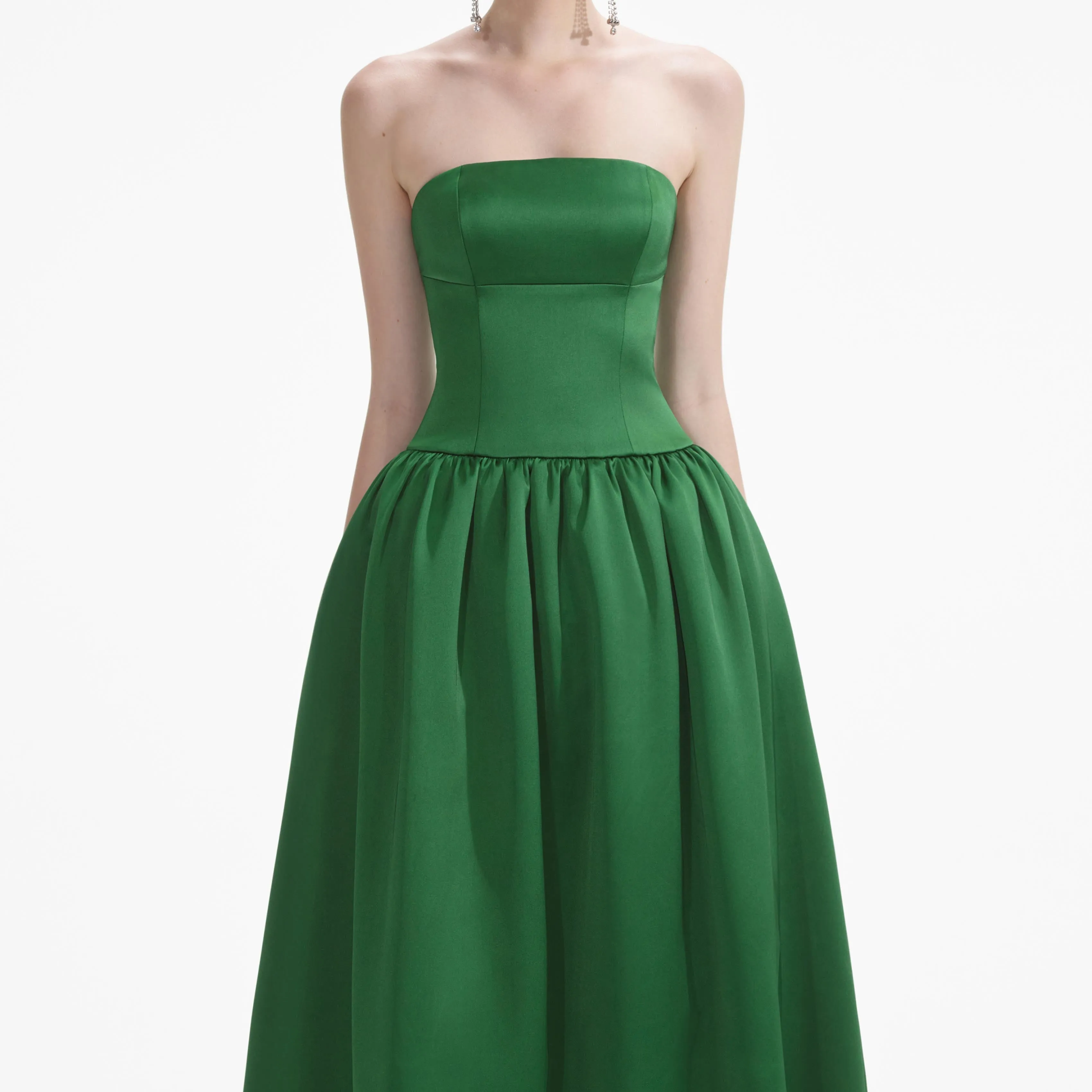 Green Satin Bandeau Maxi Dress sold by Self-Portrait product image thumbnail 4