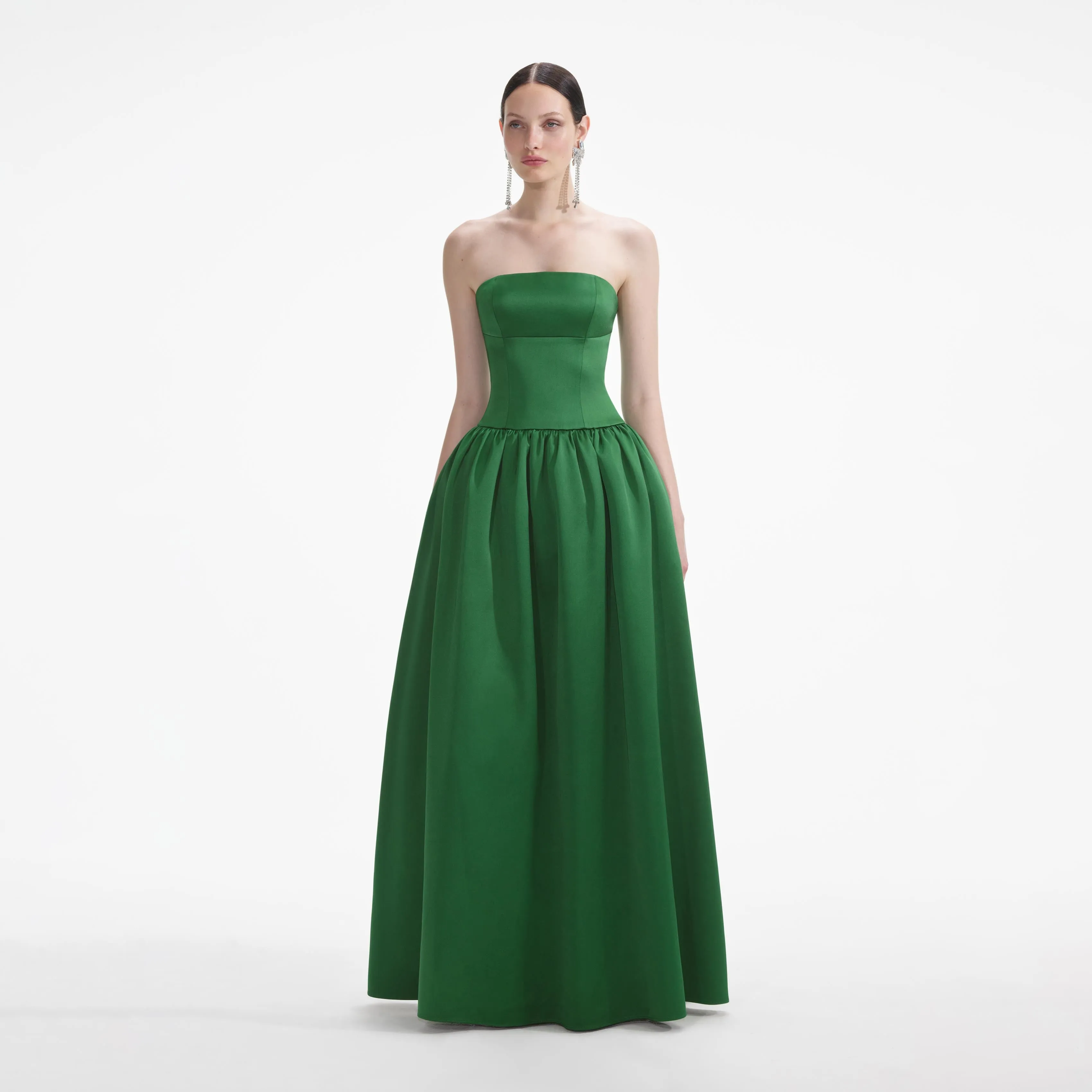 Green Satin Bandeau Maxi Dress sold by Self-Portrait product image thumbnail 2