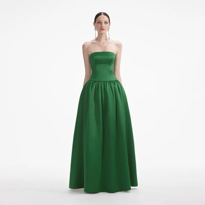 Green Satin Bandeau Maxi Dress made by Self-Portrait