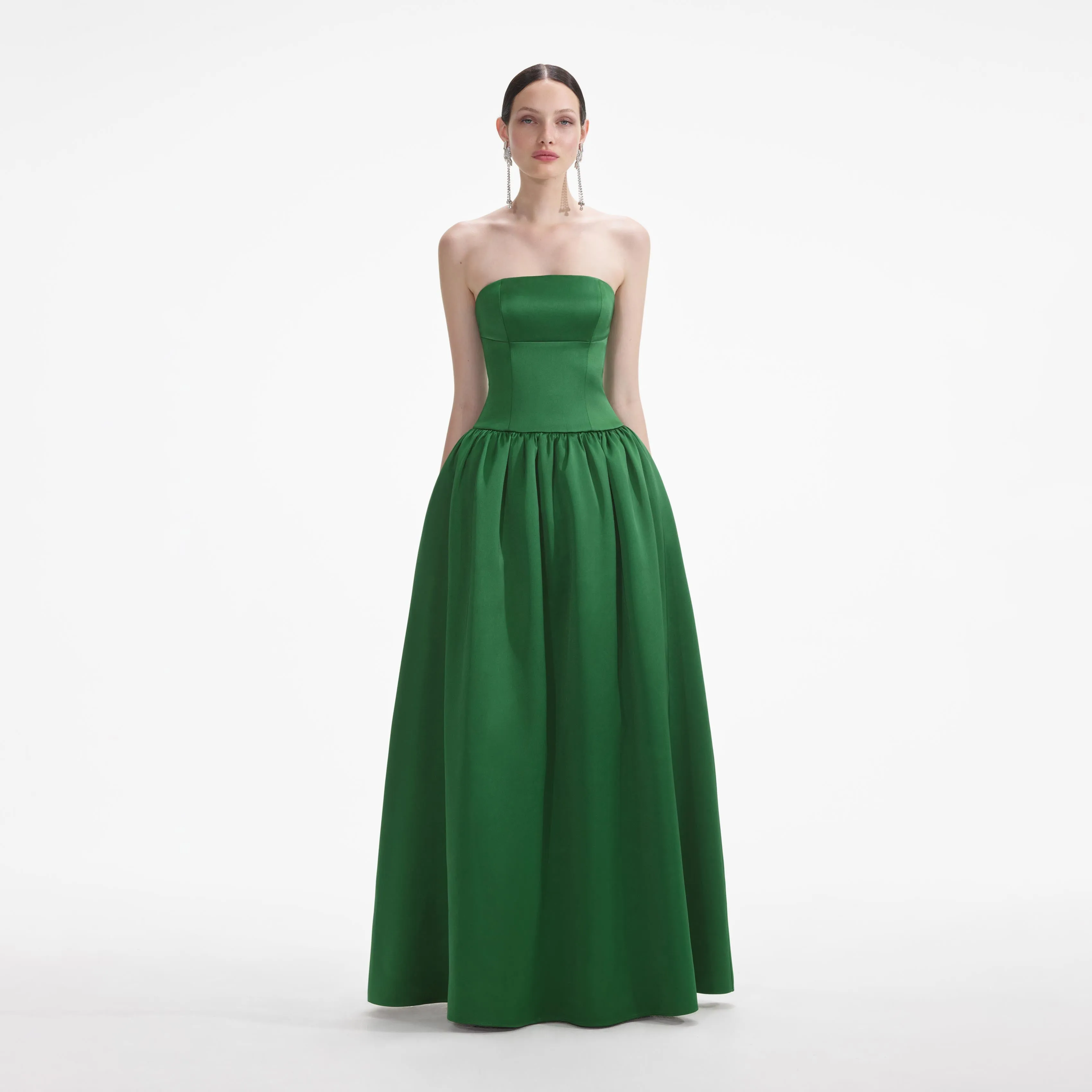 Green Satin Bandeau Maxi Dress sold by Self-Portrait