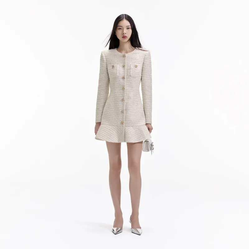 Gold Boucle Long Sleeve Mini Dress made by Self-Portrait