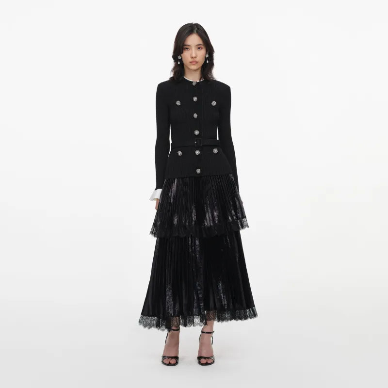 Black Knit Metallic Chiffon Midi Dress made by Self-Portrait