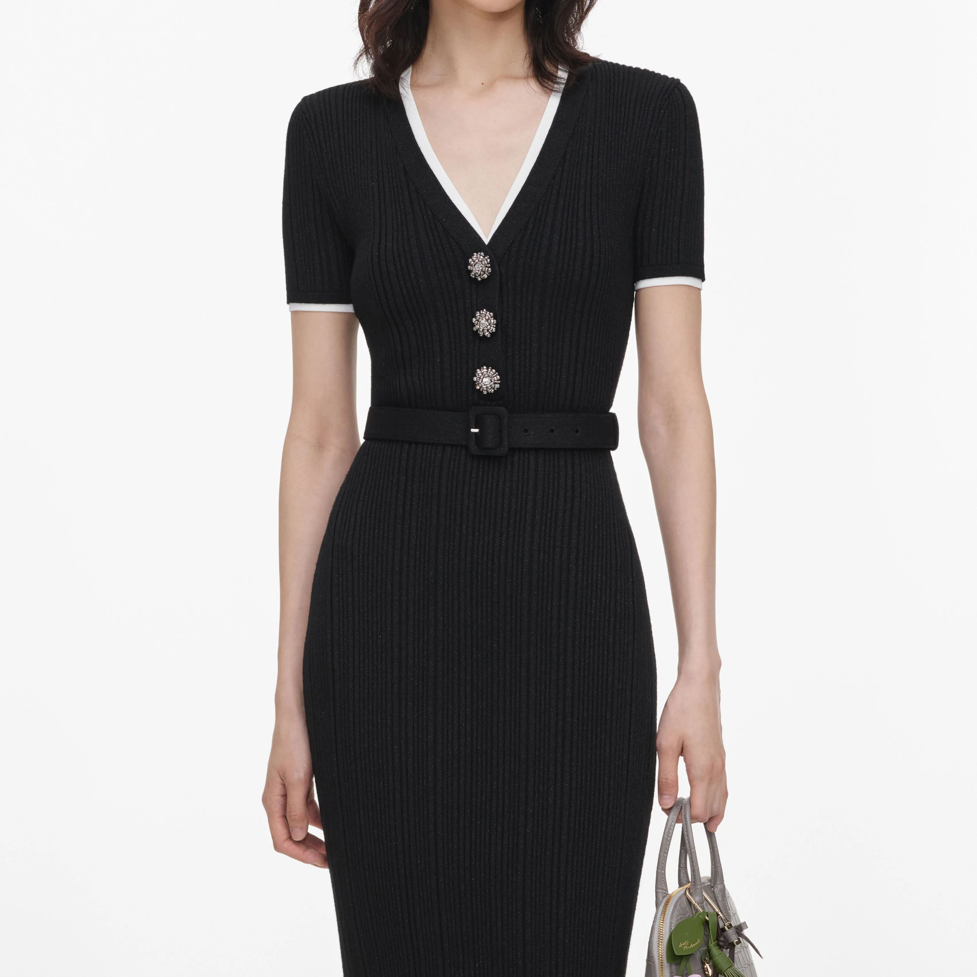 Black Rib Knit Midi Dress sold by Self-Portrait product image thumbnail 4