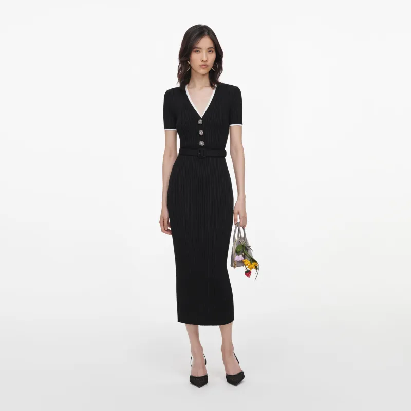 Black Rib Knit Midi Dress made by Self-Portrait