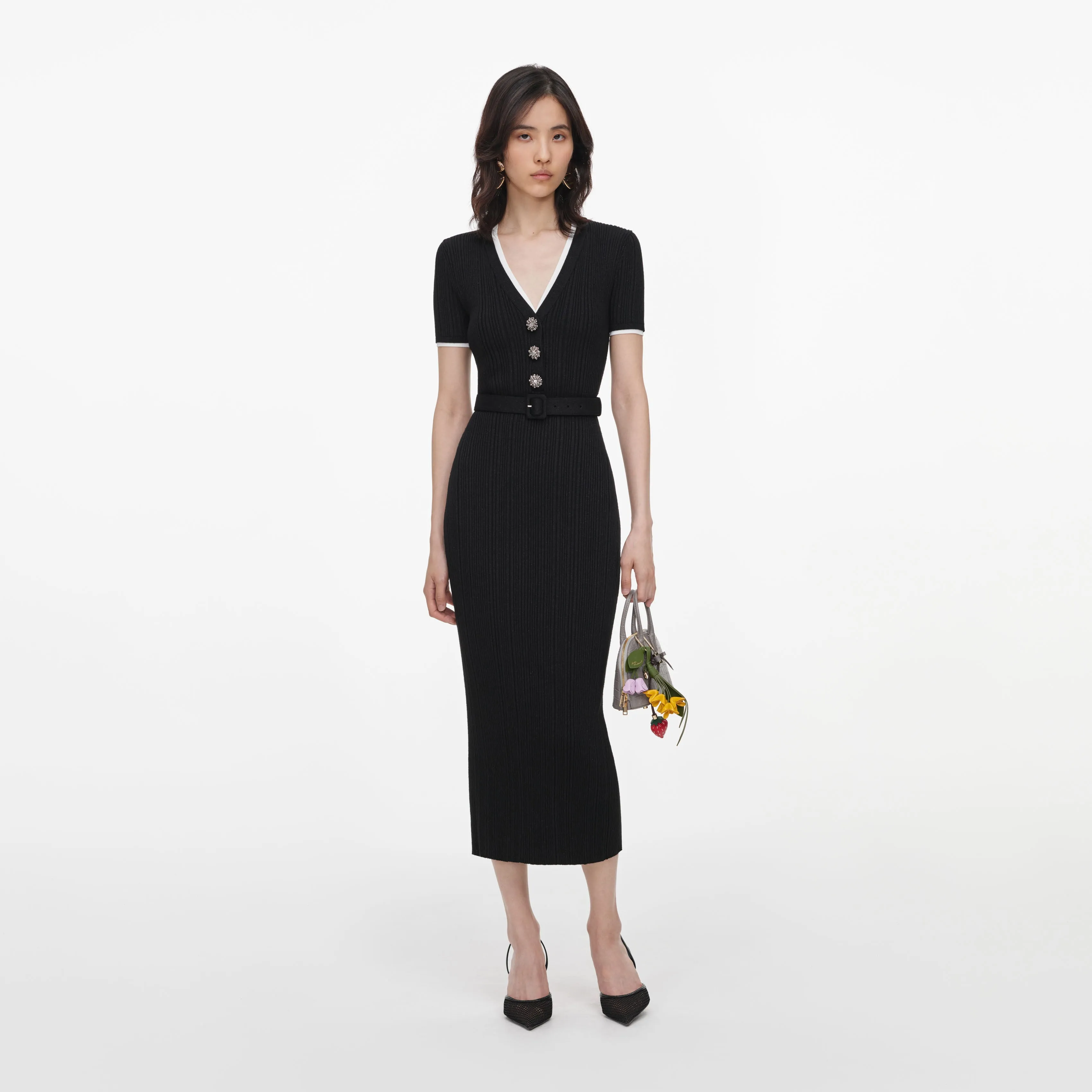 Black Rib Knit Midi Dress sold by Self-Portrait