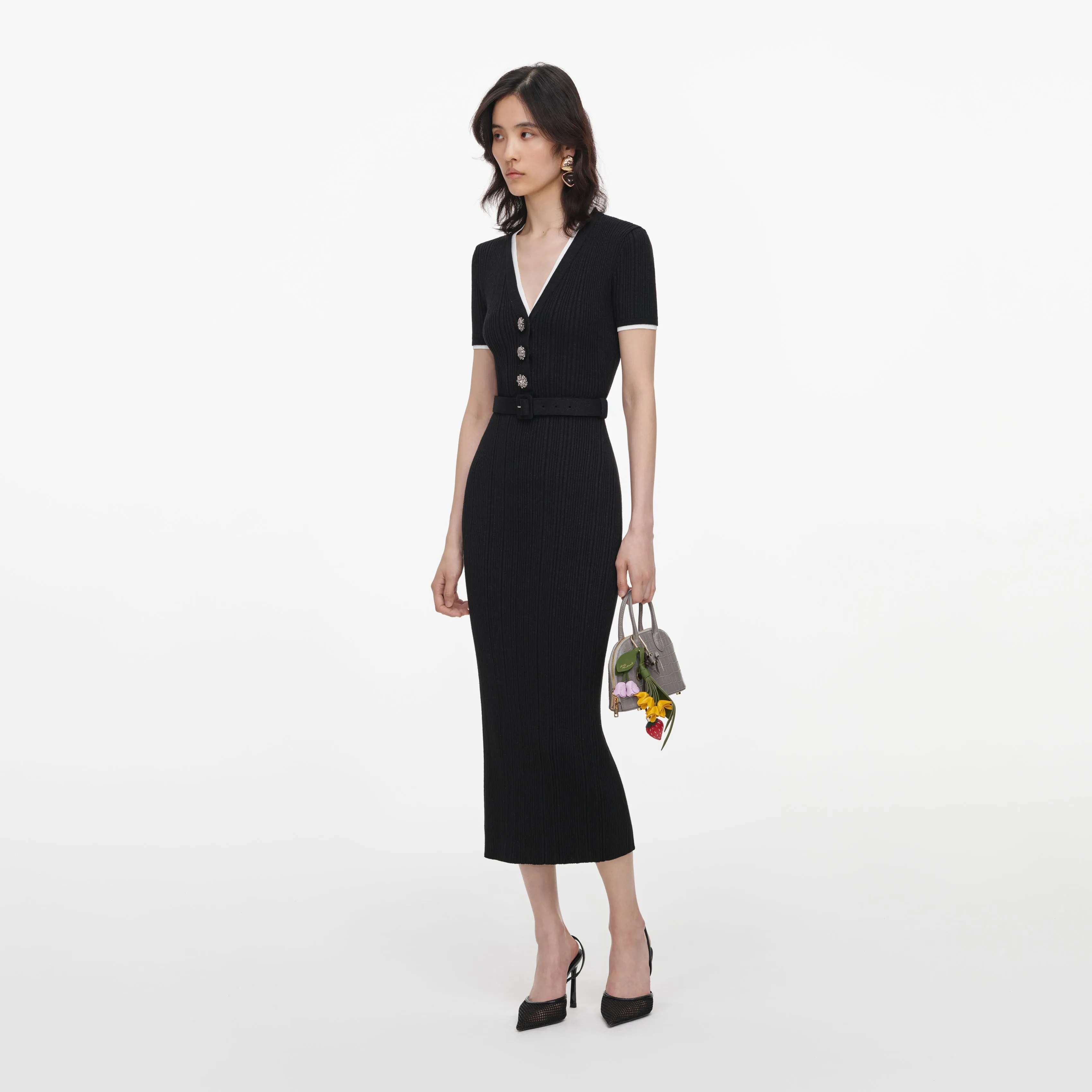 Black Rib Knit Midi Dress sold by Self-Portrait product image thumbnail 2