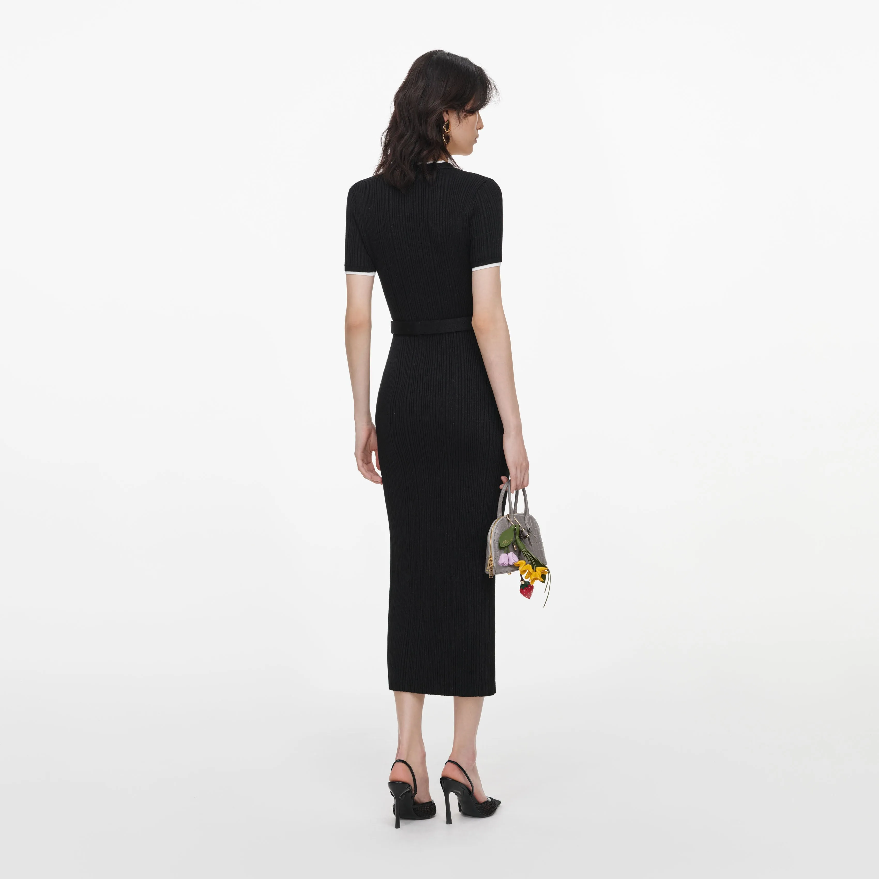 Black Rib Knit Midi Dress sold by Self-Portrait product image thumbnail 3