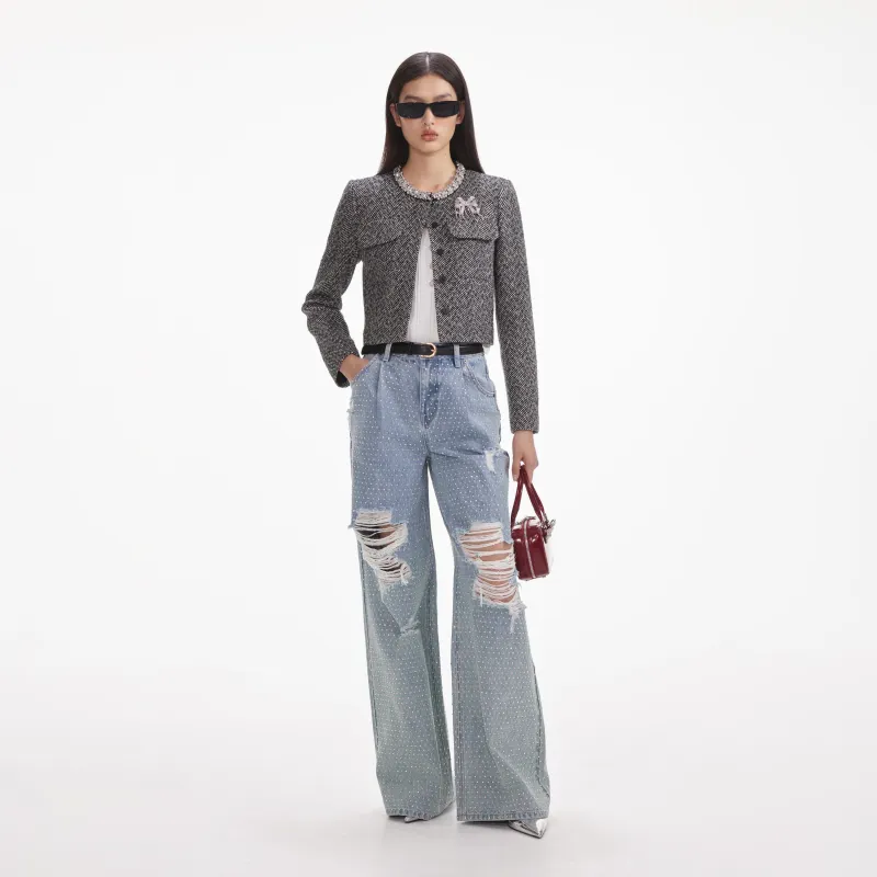 Rhinestone Ombre Distressed Jeans made by Self-Portrait