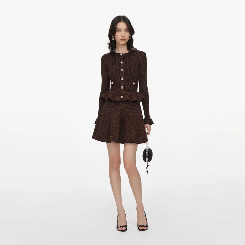 Brown Lurex Peplum Knit Mini Dress made by Self-Portrait