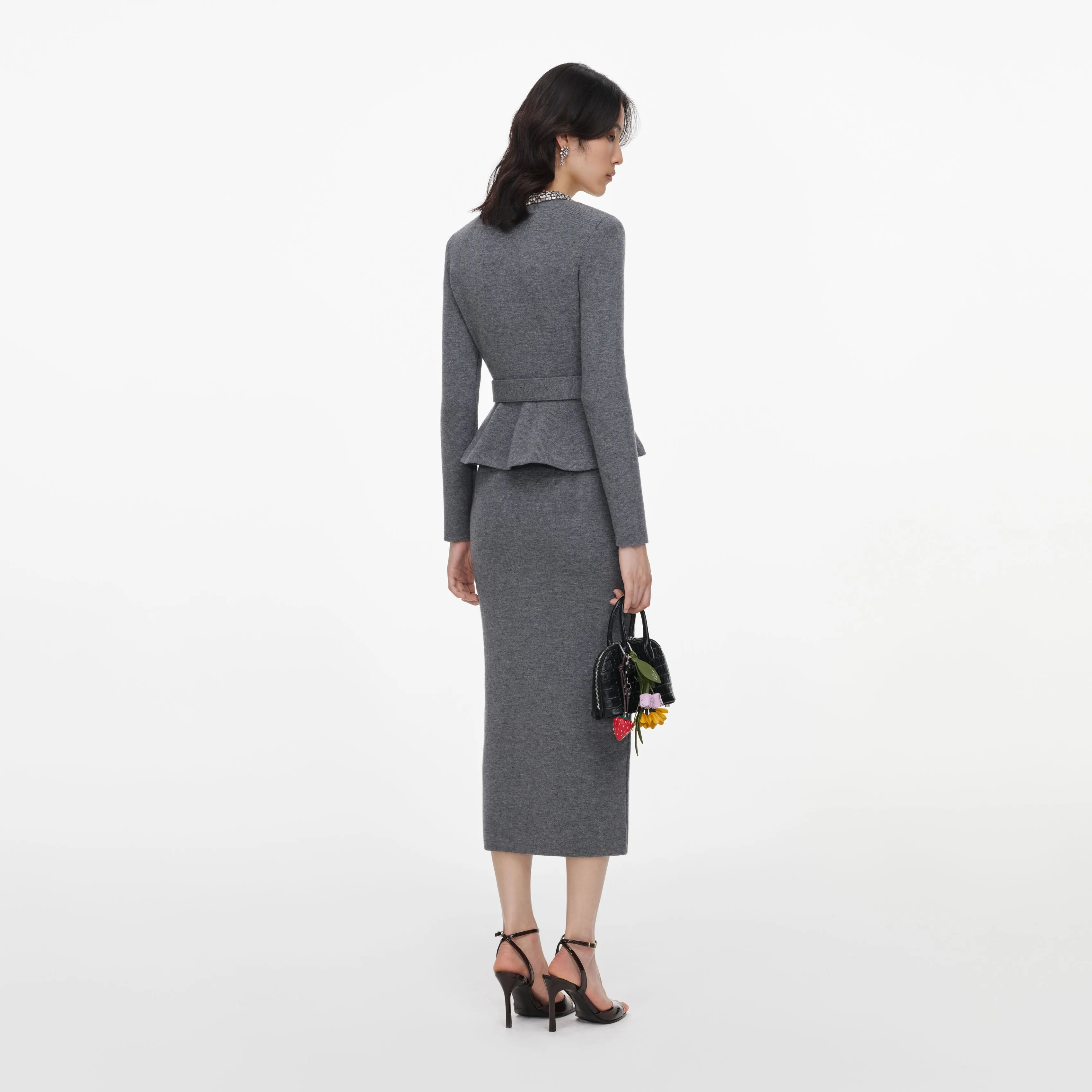 Grey Crystal Trim Knit Midi Dress sold by Self-Portrait product image thumbnail 3
