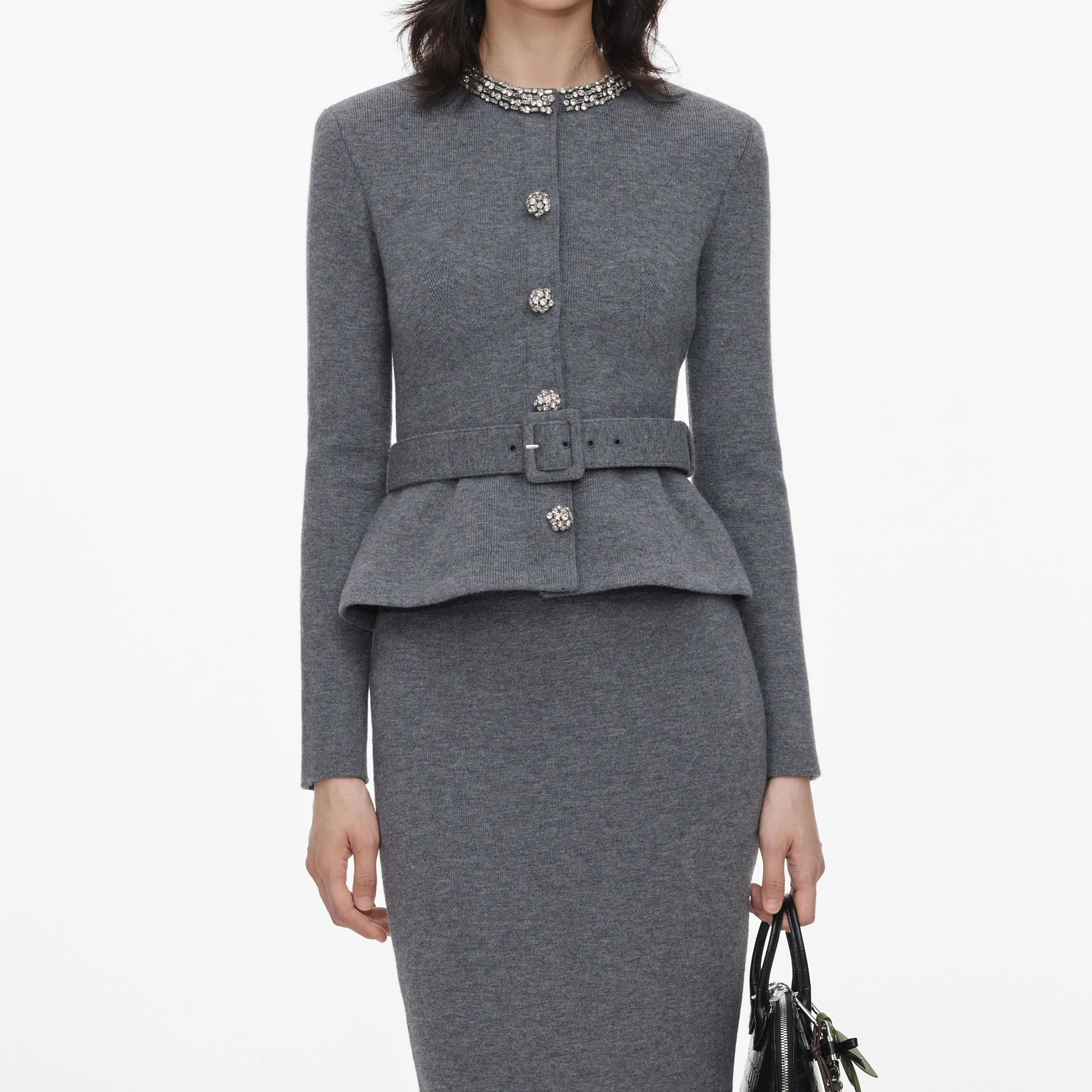 Grey Crystal Trim Knit Midi Dress sold by Self-Portrait product image thumbnail 4