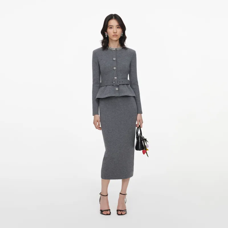 Grey Crystal Trim Knit Midi Dress made by Self-Portrait