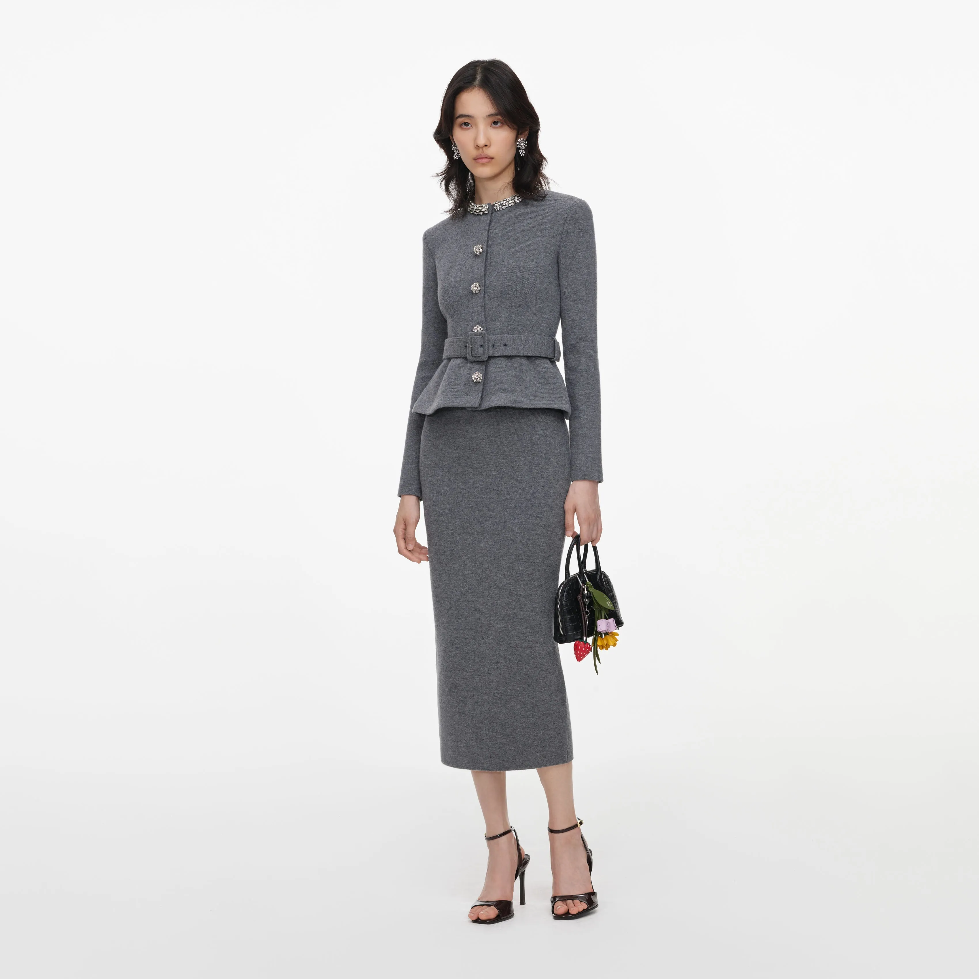 Grey Crystal Trim Knit Midi Dress sold by Self-Portrait product image thumbnail 2