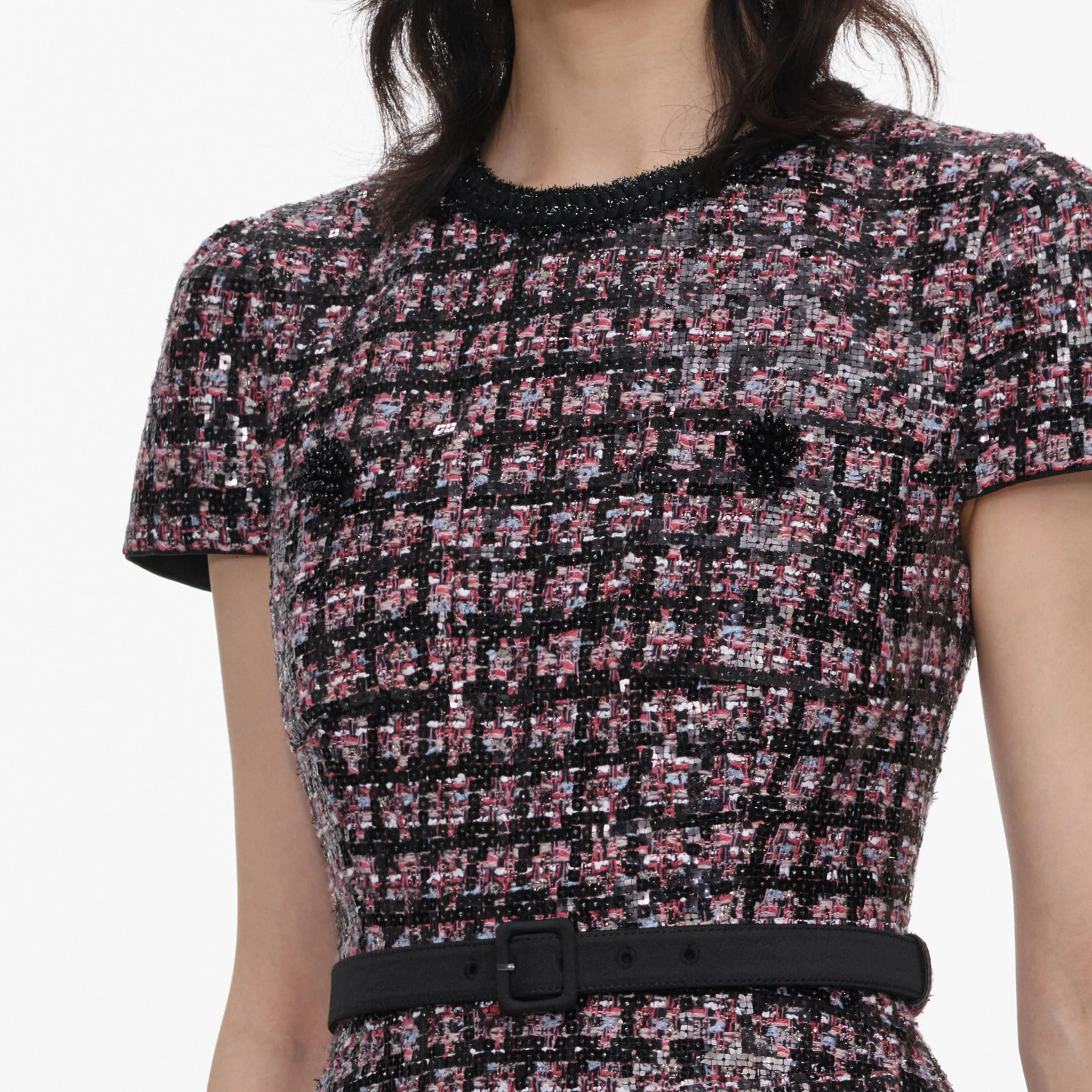 Pink and Black Sequin Boucle Midi Dress sold by Self-Portrait product image thumbnail 5