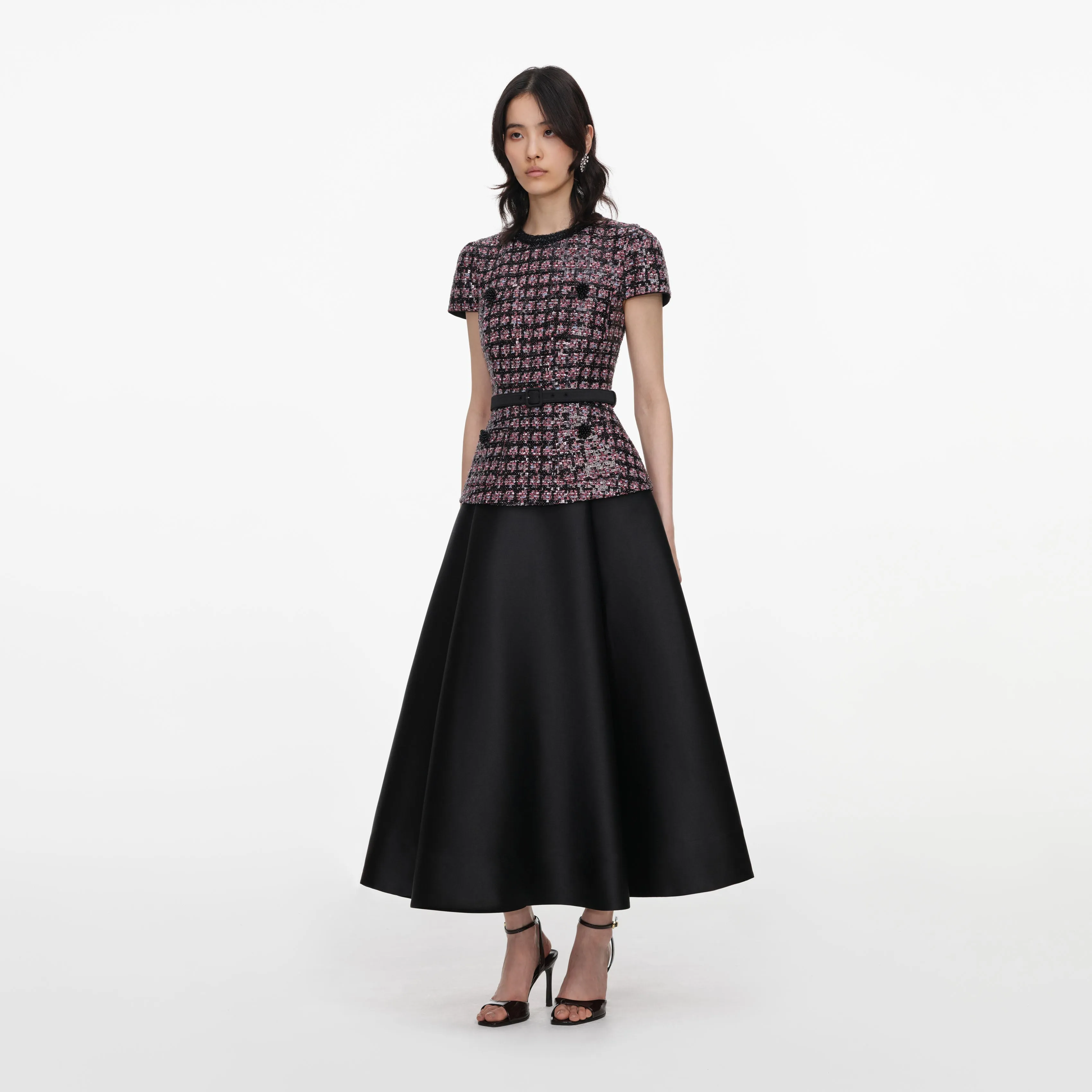 Pink and Black Sequin Boucle Midi Dress sold by Self-Portrait product image thumbnail 2