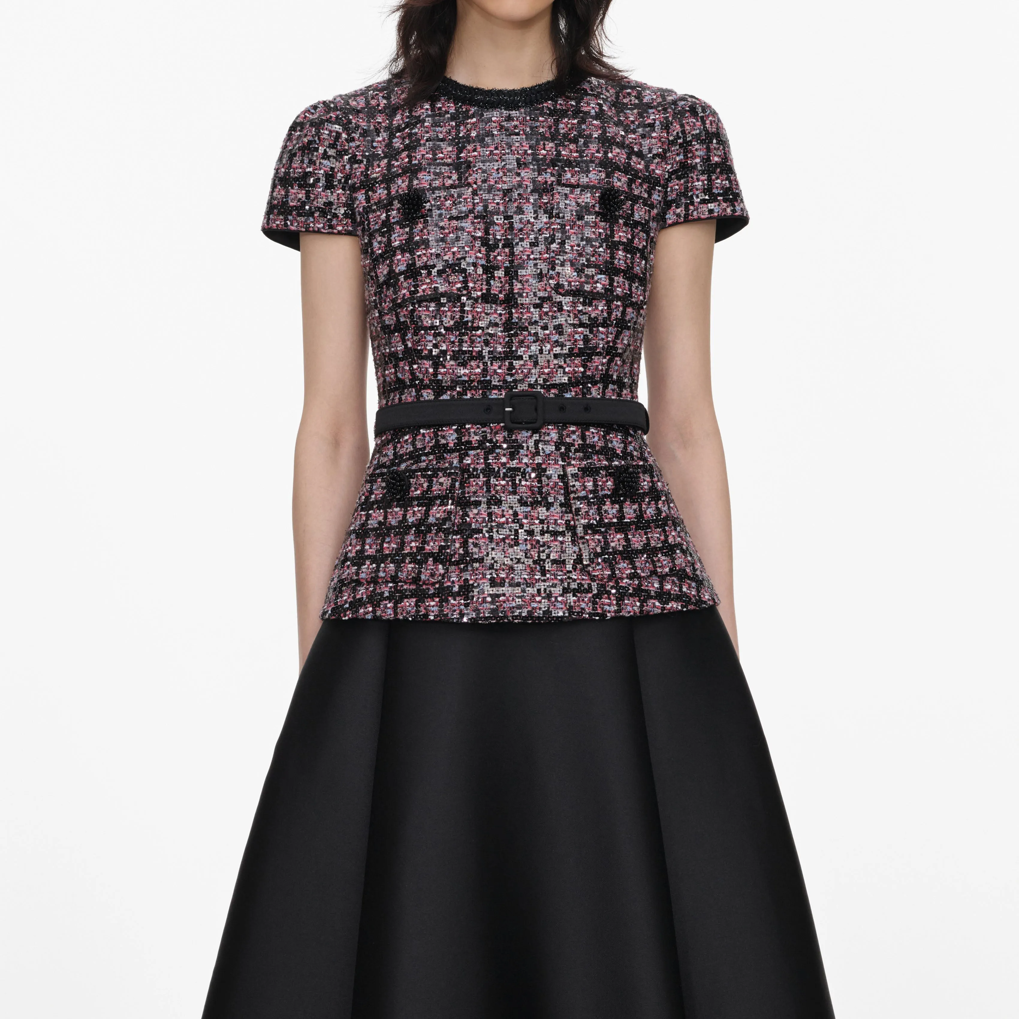 Pink and Black Sequin Boucle Midi Dress sold by Self-Portrait product image thumbnail 4