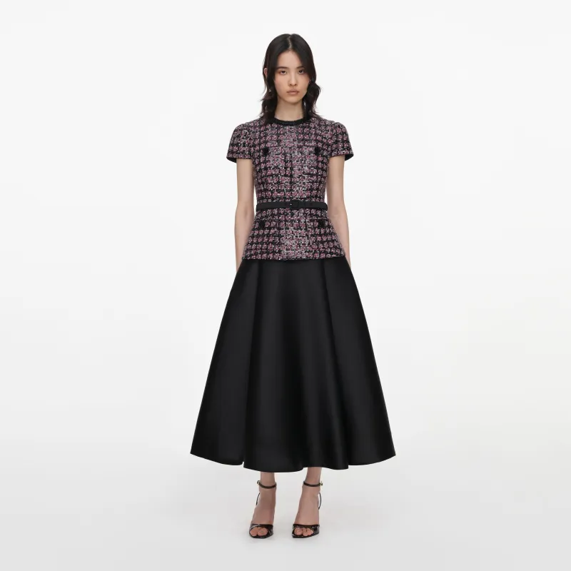 Pink and Black Sequin Boucle Midi Dress made by Self-Portrait
