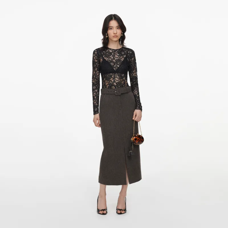Brown Wool Midi Skirt made by Self-Portrait