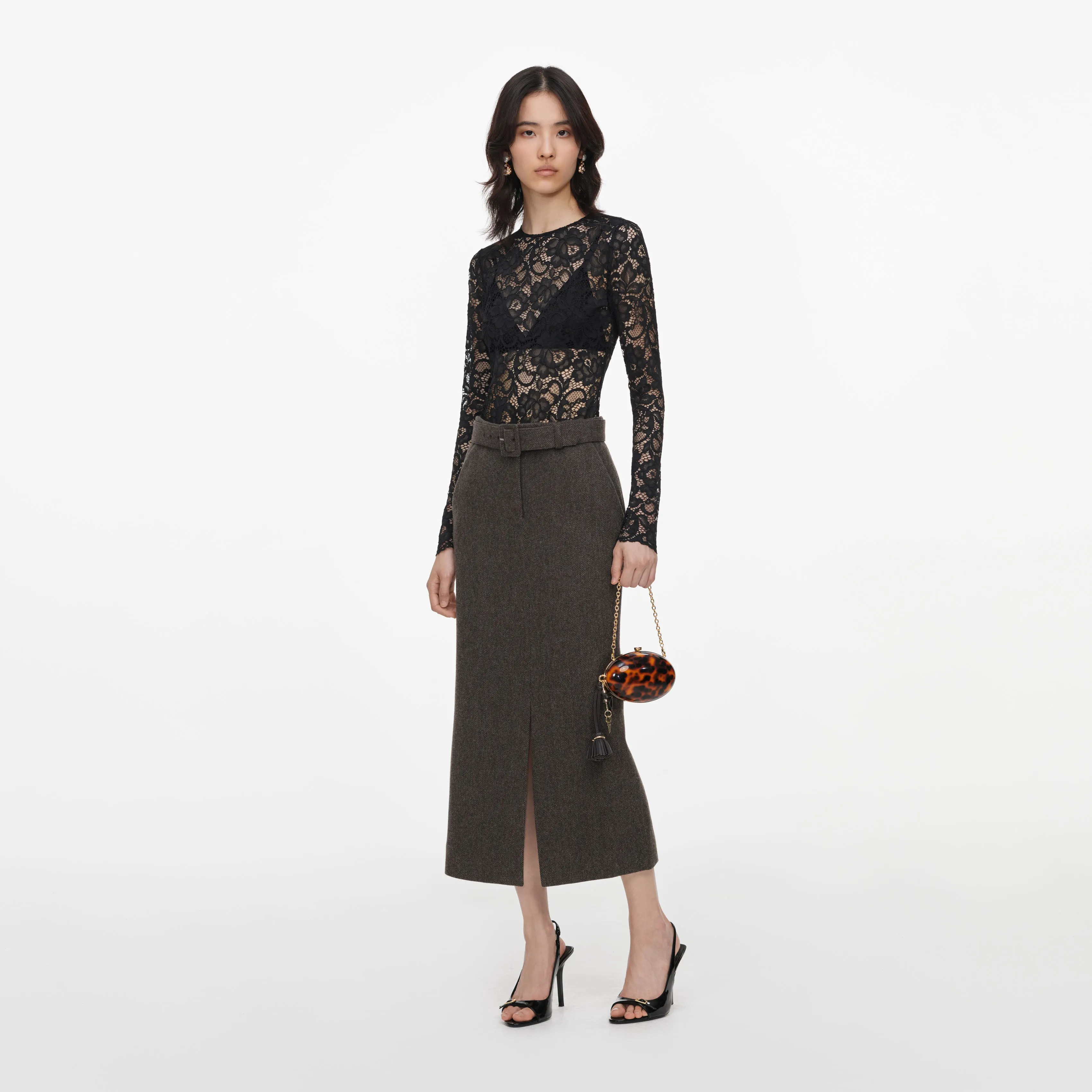 Brown Wool Midi Skirt sold by Self-Portrait product image thumbnail 2