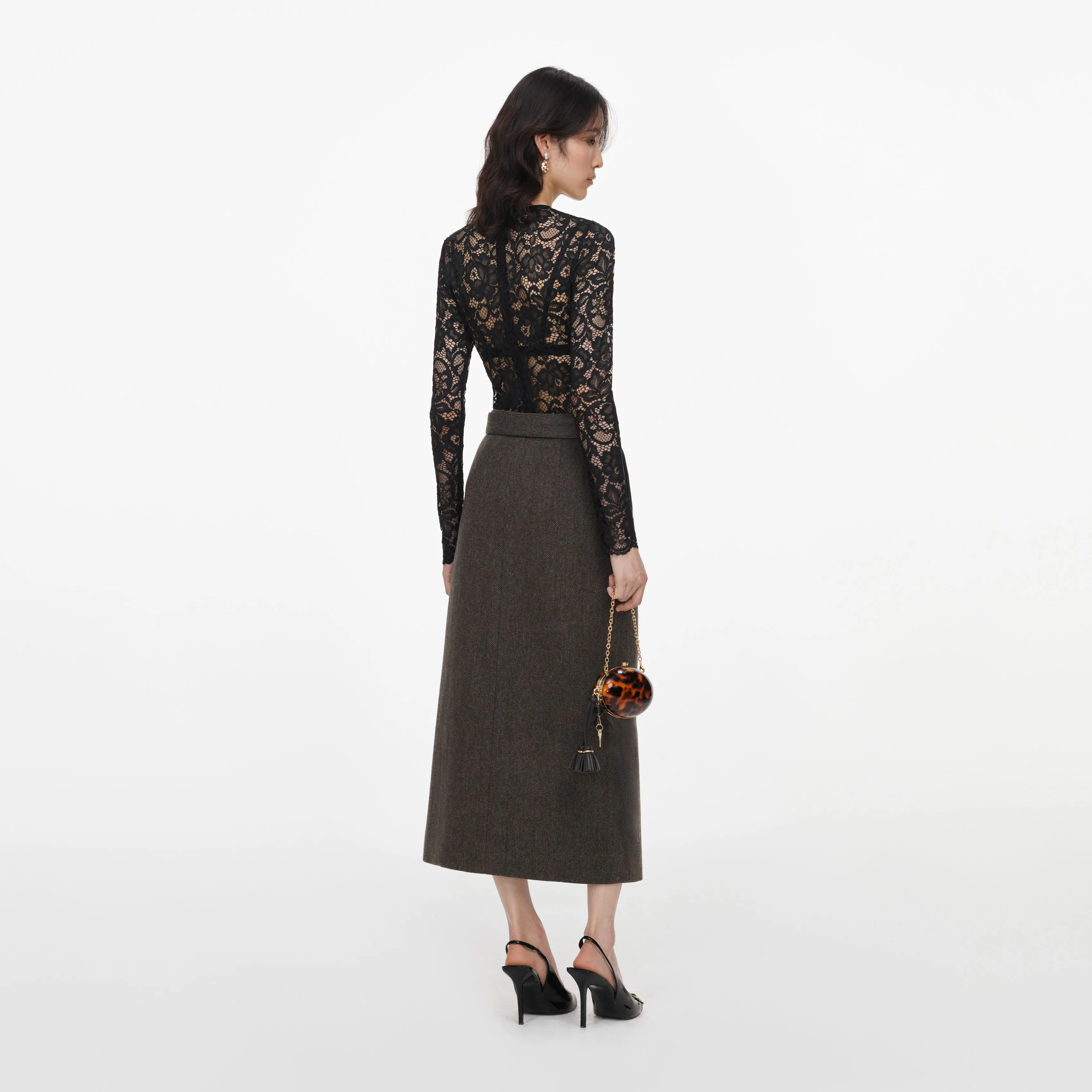 Brown Wool Midi Skirt sold by Self-Portrait product image thumbnail 3