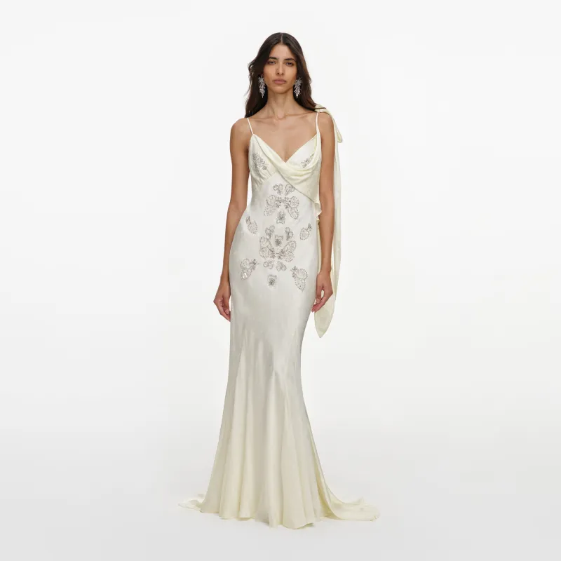 Cream Embellished Floral Maxi Dress made by Self-Portrait