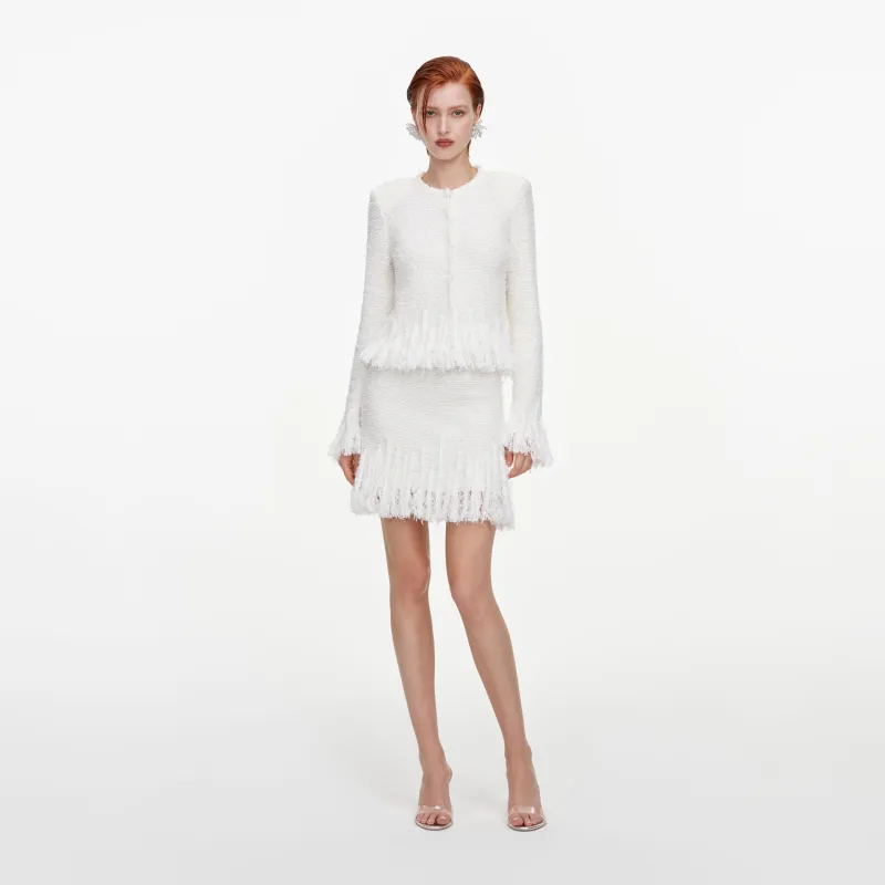 White Fringe Knit Mini Skirt made by Self-Portrait