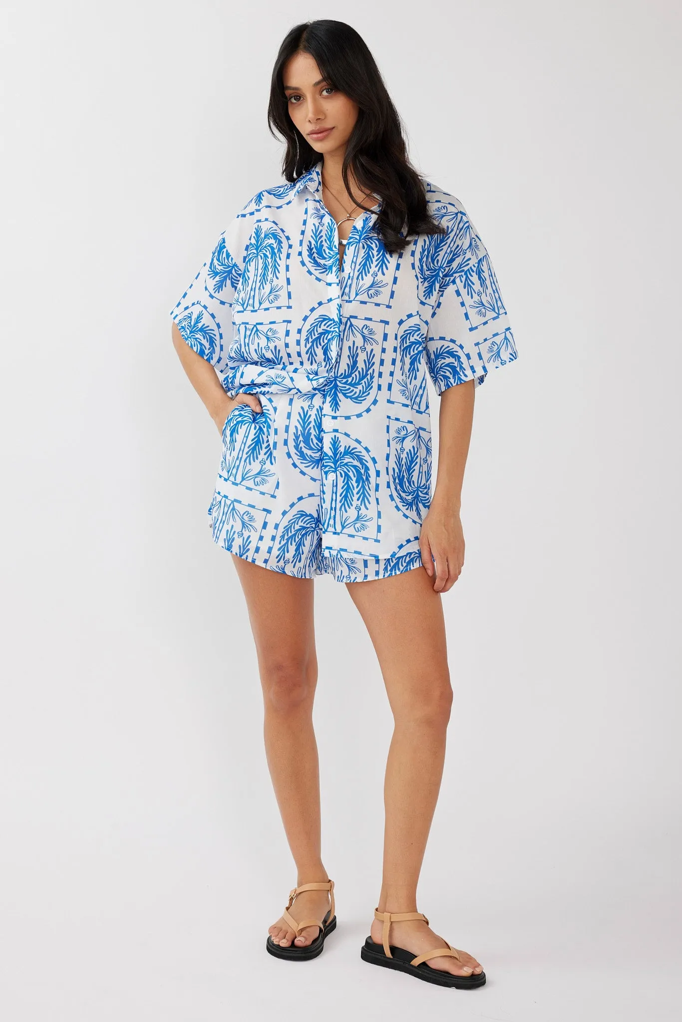 Cora Button-Up Shirt Print Blue White sold by Selfie Leslie product image thumbnail 3