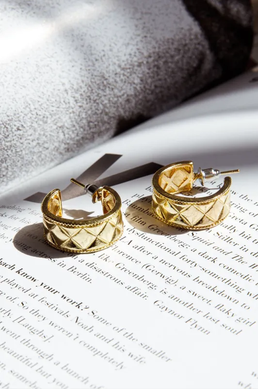 Gracie Etched Small Hoop Earrings Gold sold by Selfie Leslie