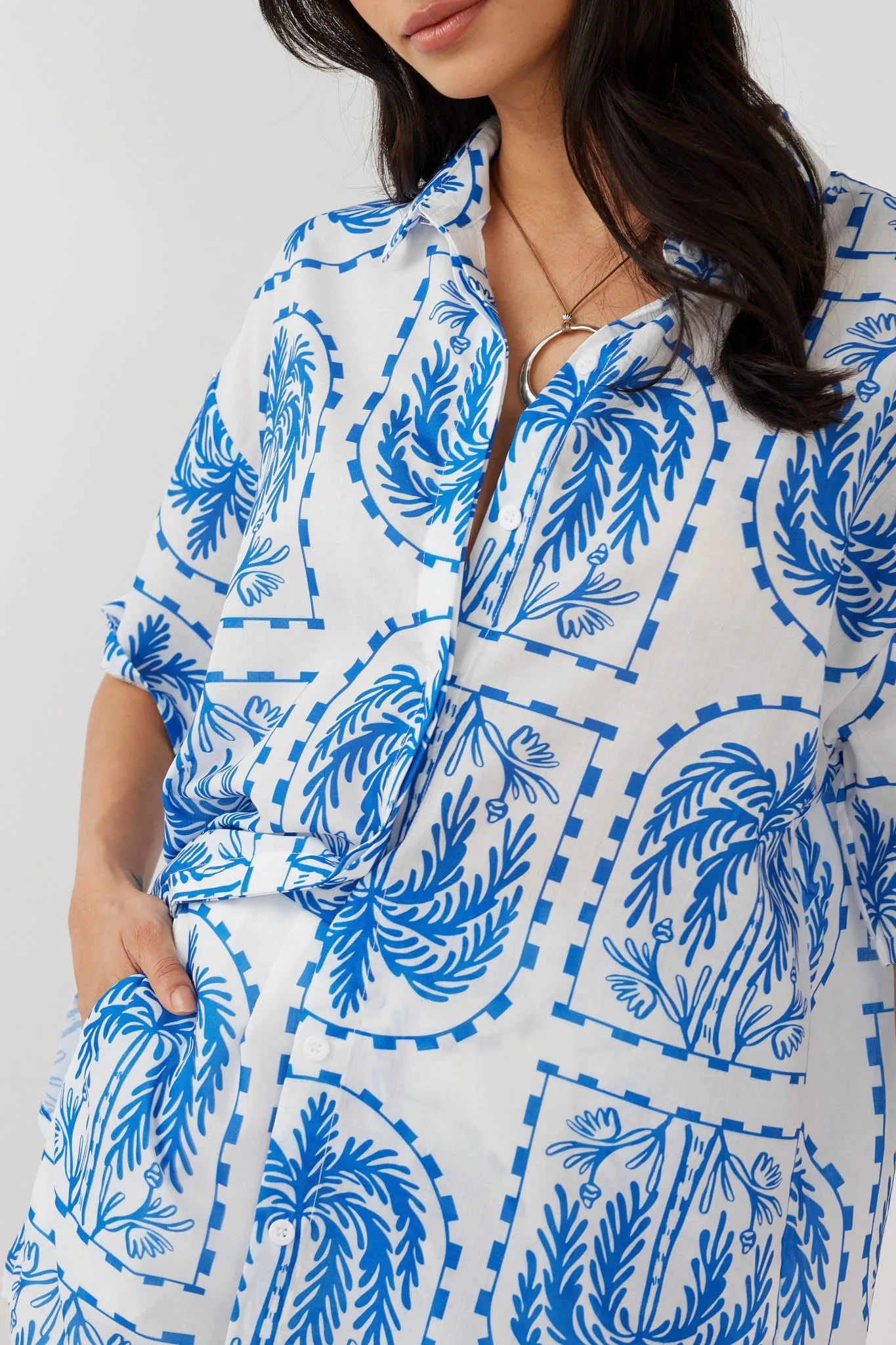 Cora Button-Up Shirt Print Blue White sold by Selfie Leslie product image thumbnail 5