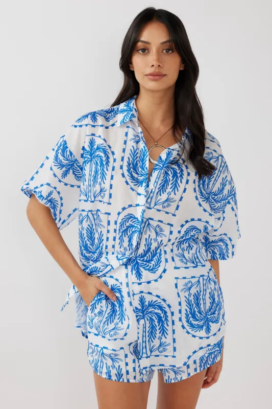 Cora Button-Up Shirt Print Blue White sold by Selfie Leslie