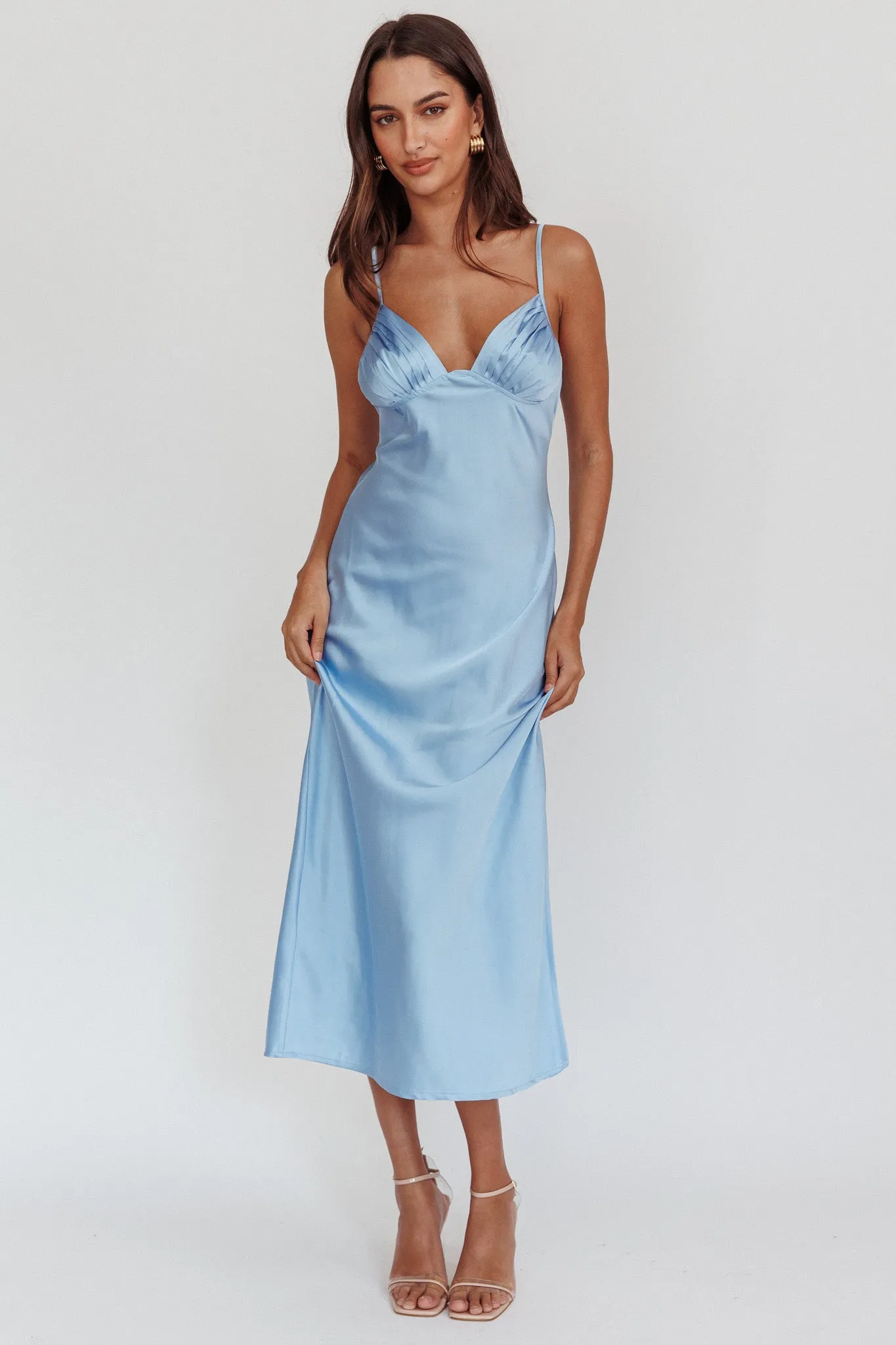 Felicity Pleat Bust Split Midi Dress Blue sold by Selfie Leslie product image thumbnail 3