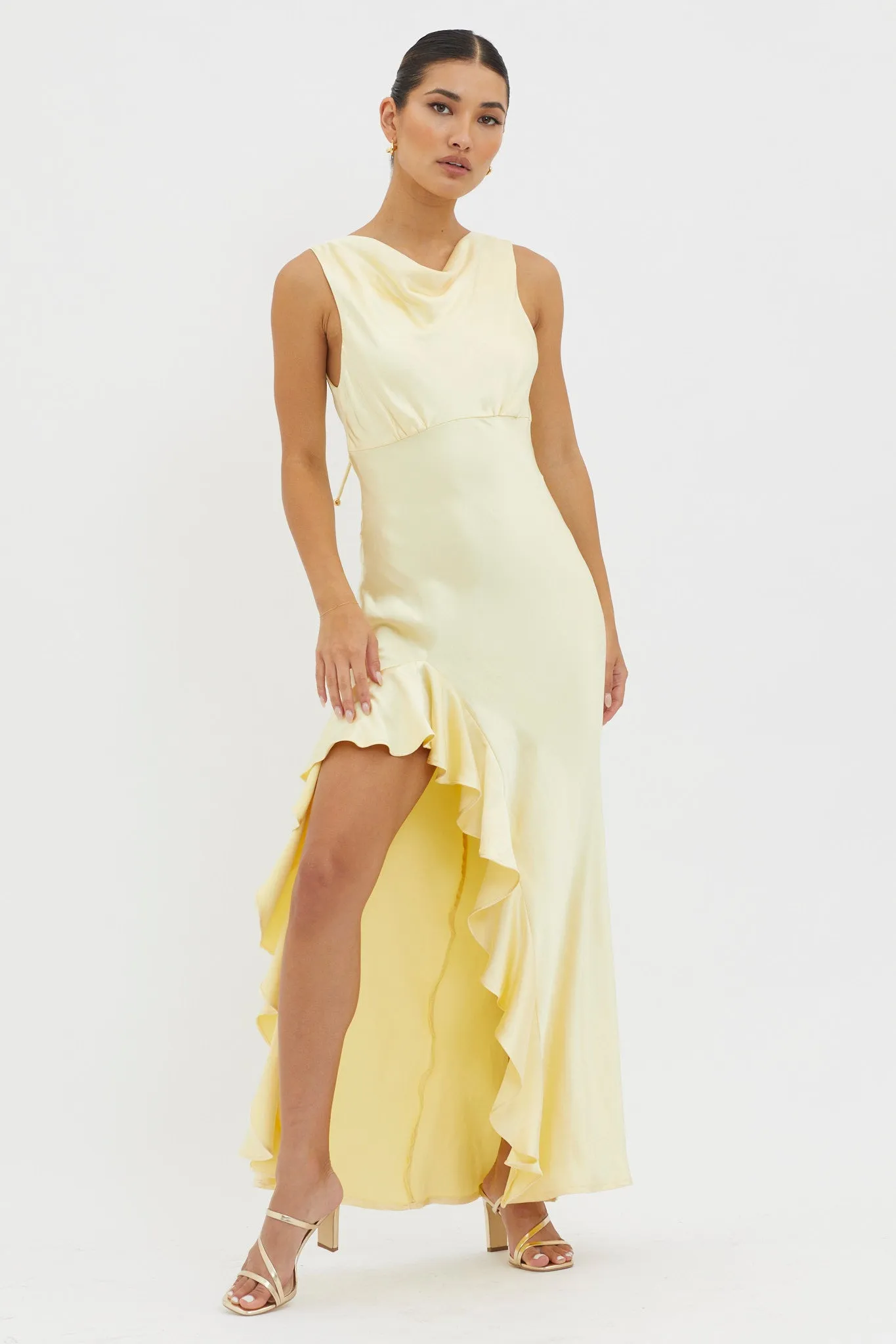 Maridon Cowl Neck Ruffle Dress Butter sold by Selfie Leslie product image thumbnail 3