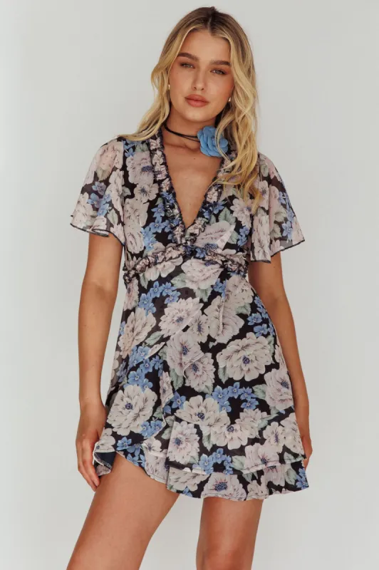 Laney Angel Sleeve Ruffle Dress Floral Blue sold by Selfie Leslie